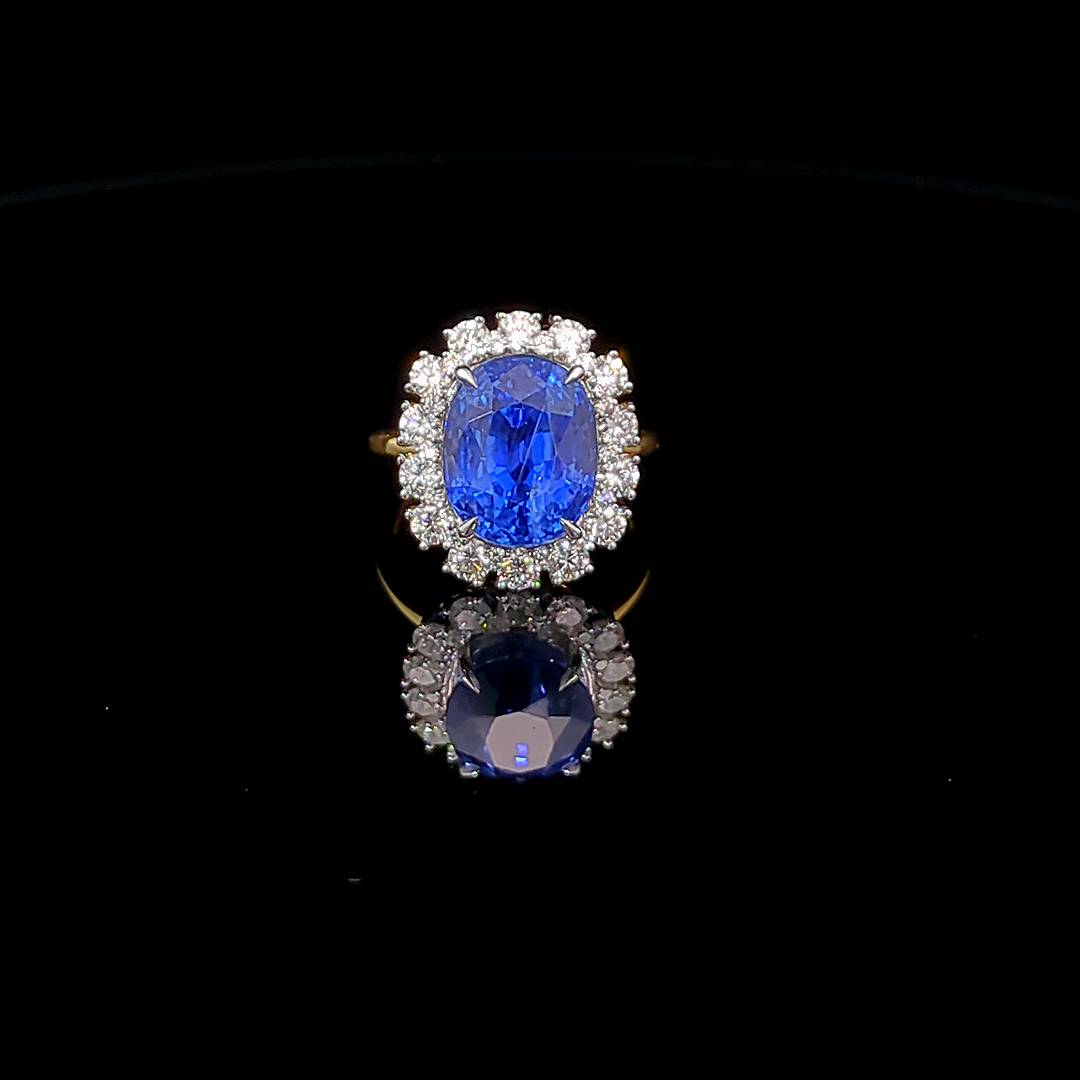 10.21 Carat Natural Blue Ceylon Sapphire Ring and Diamond Ring