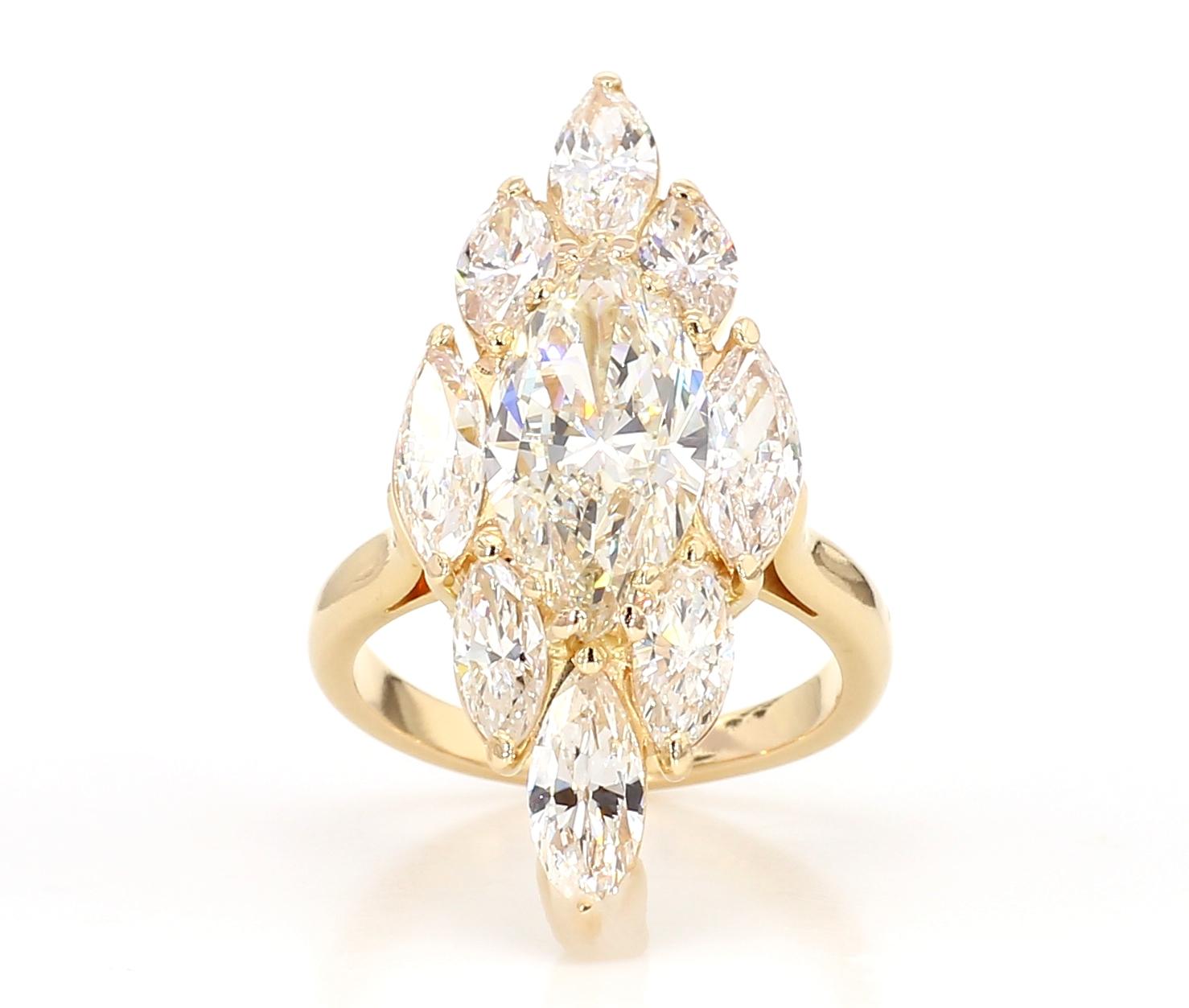 7.62 Carat Pear-Cut Diamond Shuttle Ring in 18K Gold