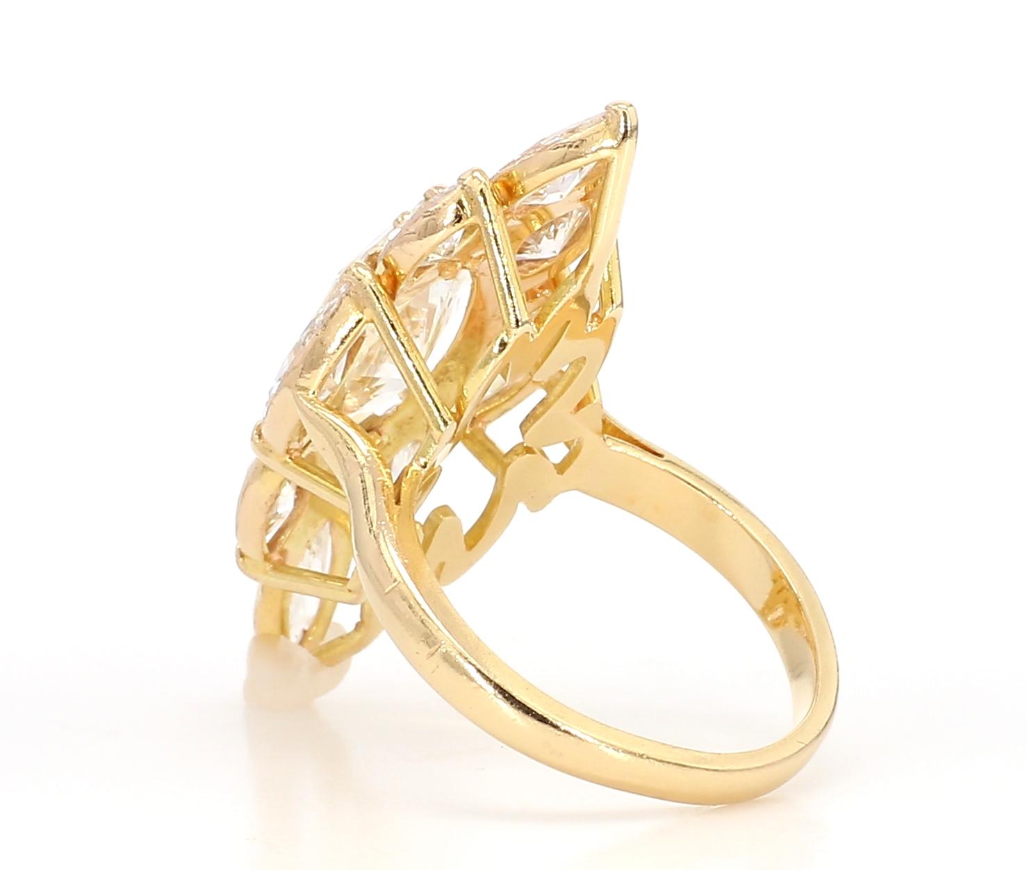 7.62 Carat Pear-Cut Diamond Shuttle Ring in 18K Gold