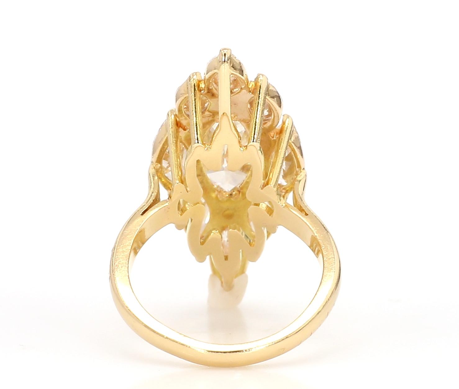 7.62 Carat Pear-Cut Diamond Shuttle Ring in 18K Gold