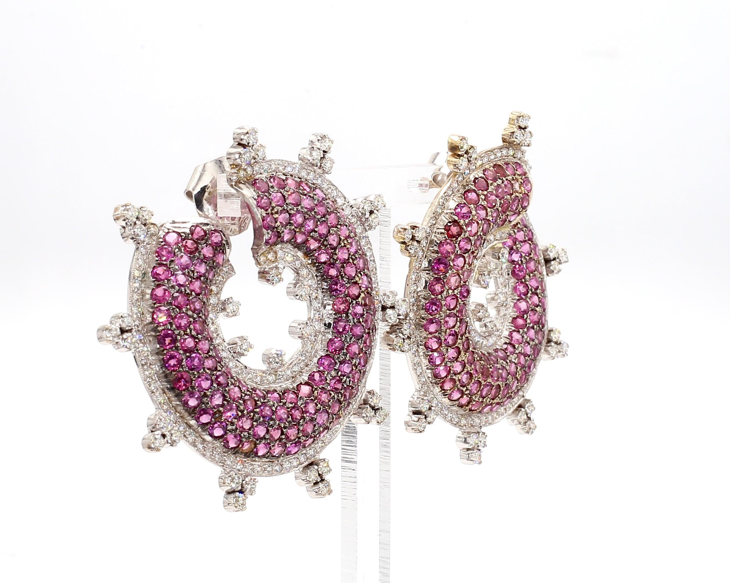 8.19 Carat Pink Sapphire and 4.16 Carat Diamond Stud Earrings in 18K Gold