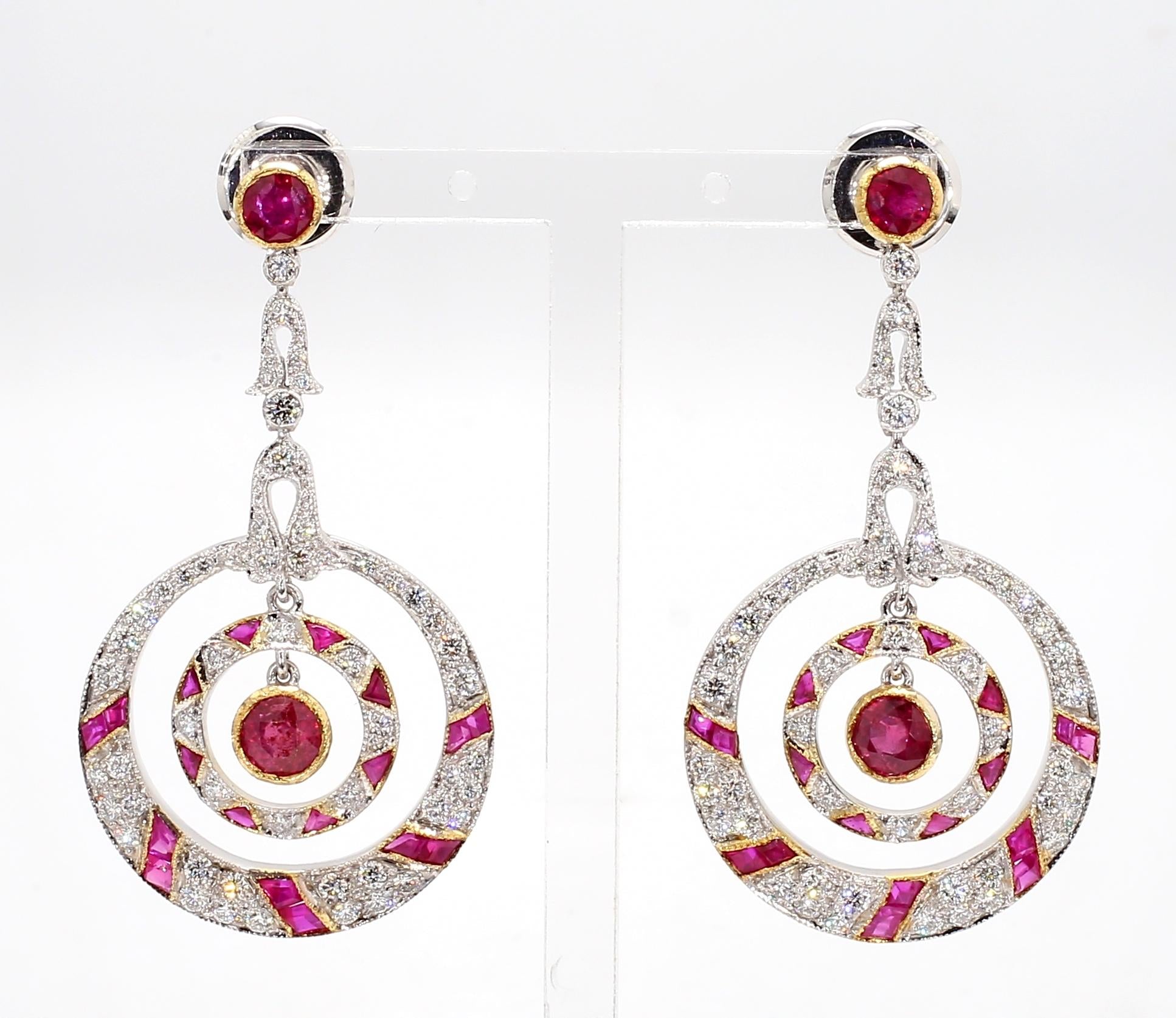 Art Deco Long Ruby Earrings[no photos]