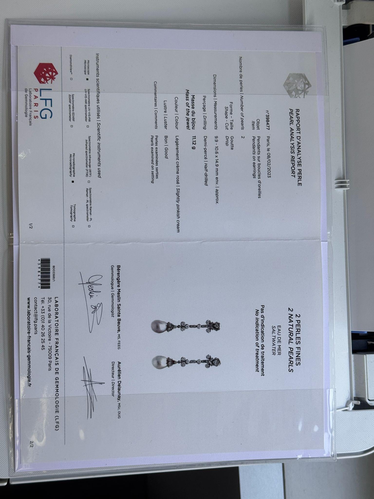 Rare Natural Pearl Art Deco and Diamond  Drop Earring