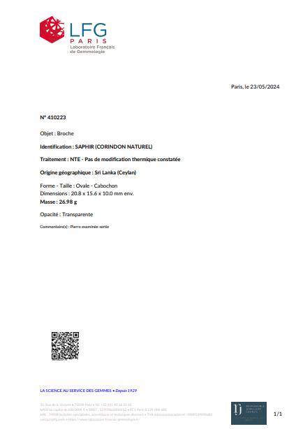 Vintage 32ct Sapphire Brooch with Diamonds in 18k Gold