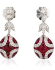 Diamond and Natural Ruby Art Deci Style Drop Earrings