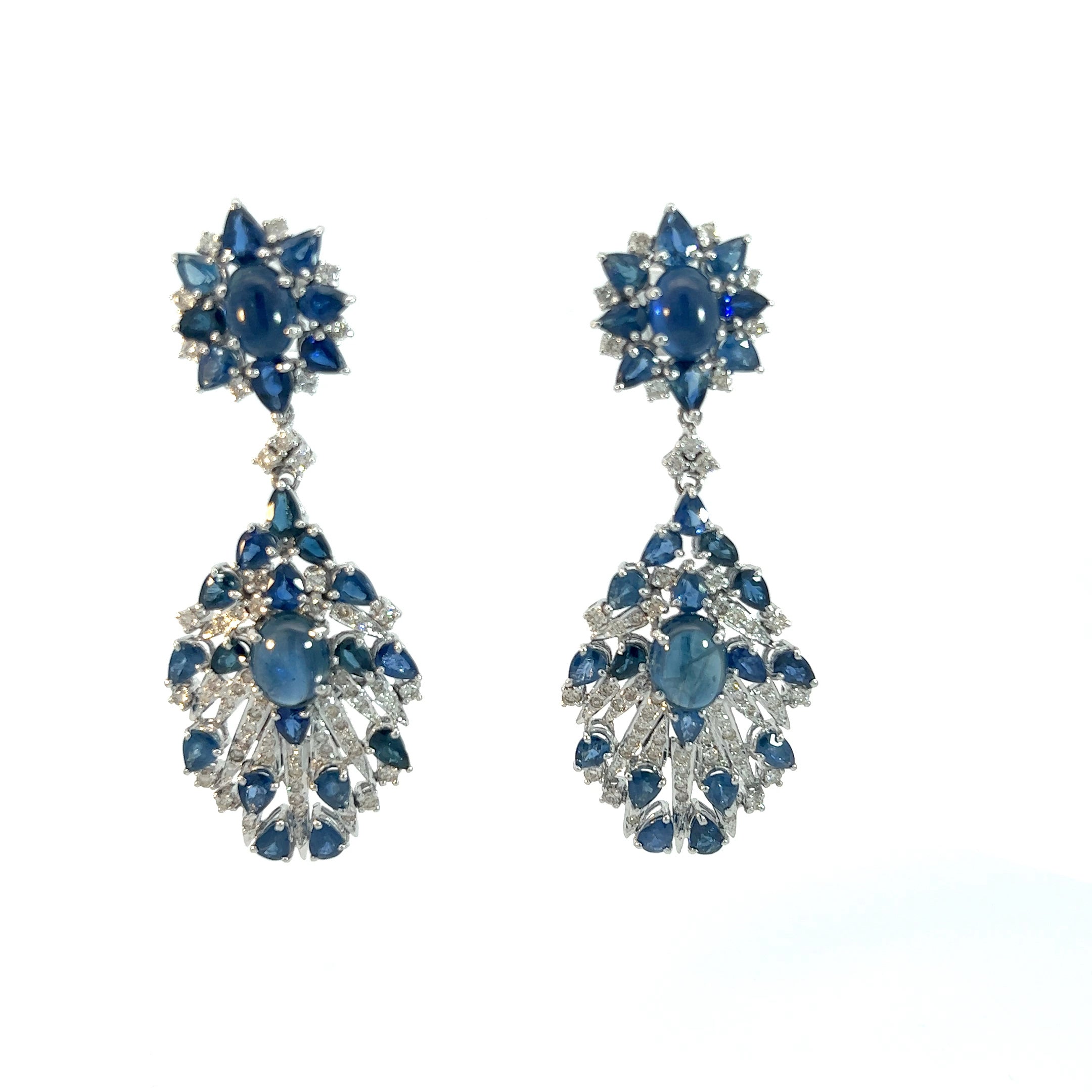 24 Carats Blue Sapphire and 4 Carats Diamond Drop Earring Earring