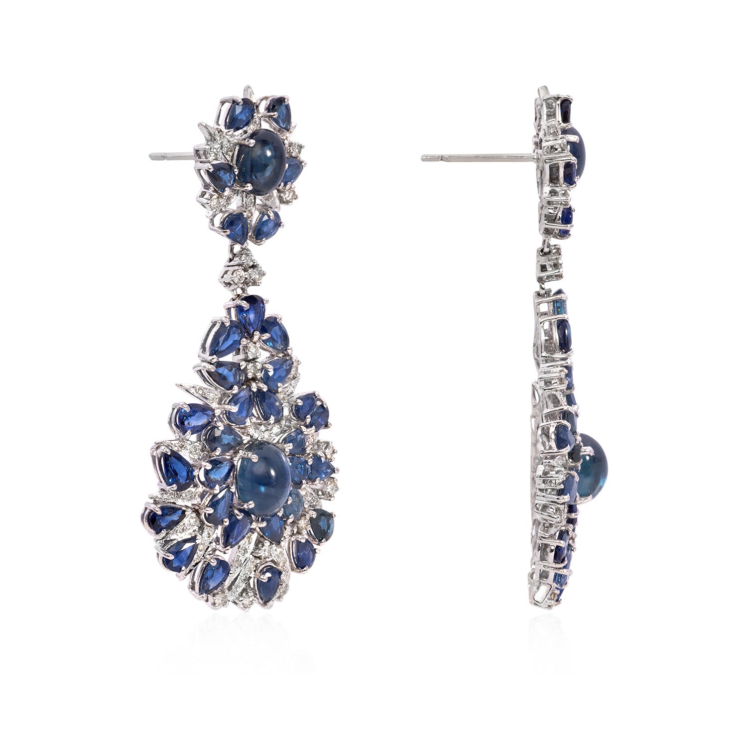 24 Carats Blue Sapphire and 4 Carats Diamond Drop Earring Earring