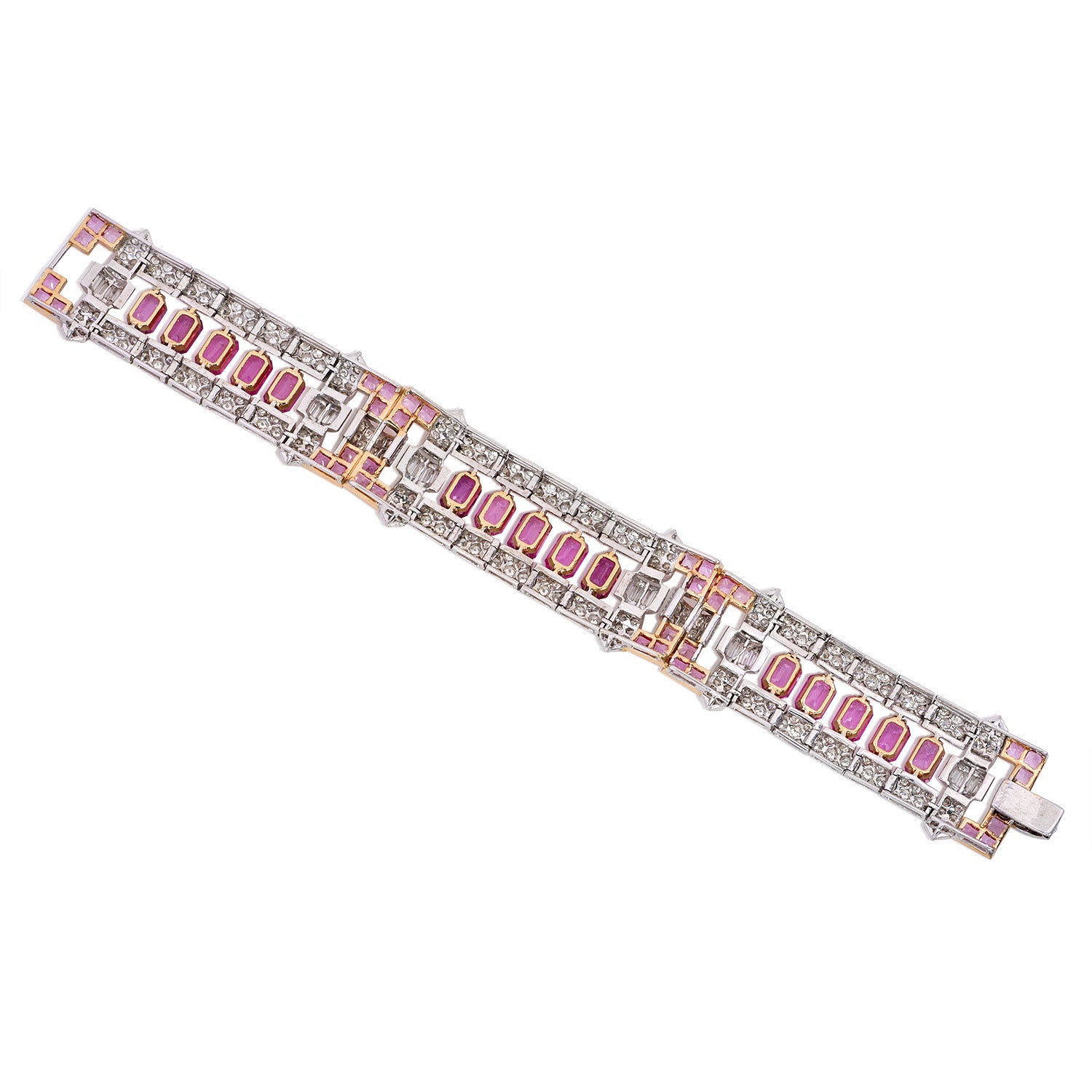 Diamond and Pink Sapphire Art Deco Style Bracelet