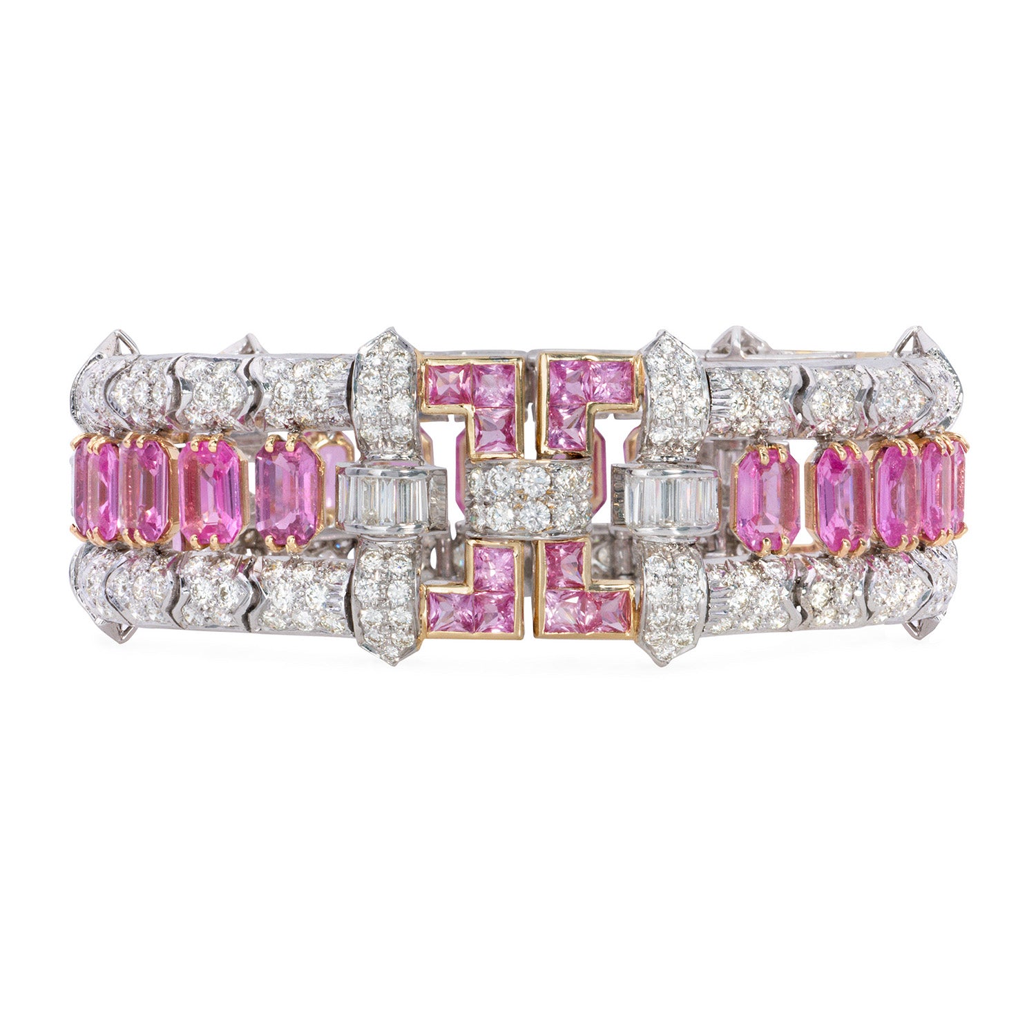 Diamond and Pink Sapphire Art Deco Style Bracelet