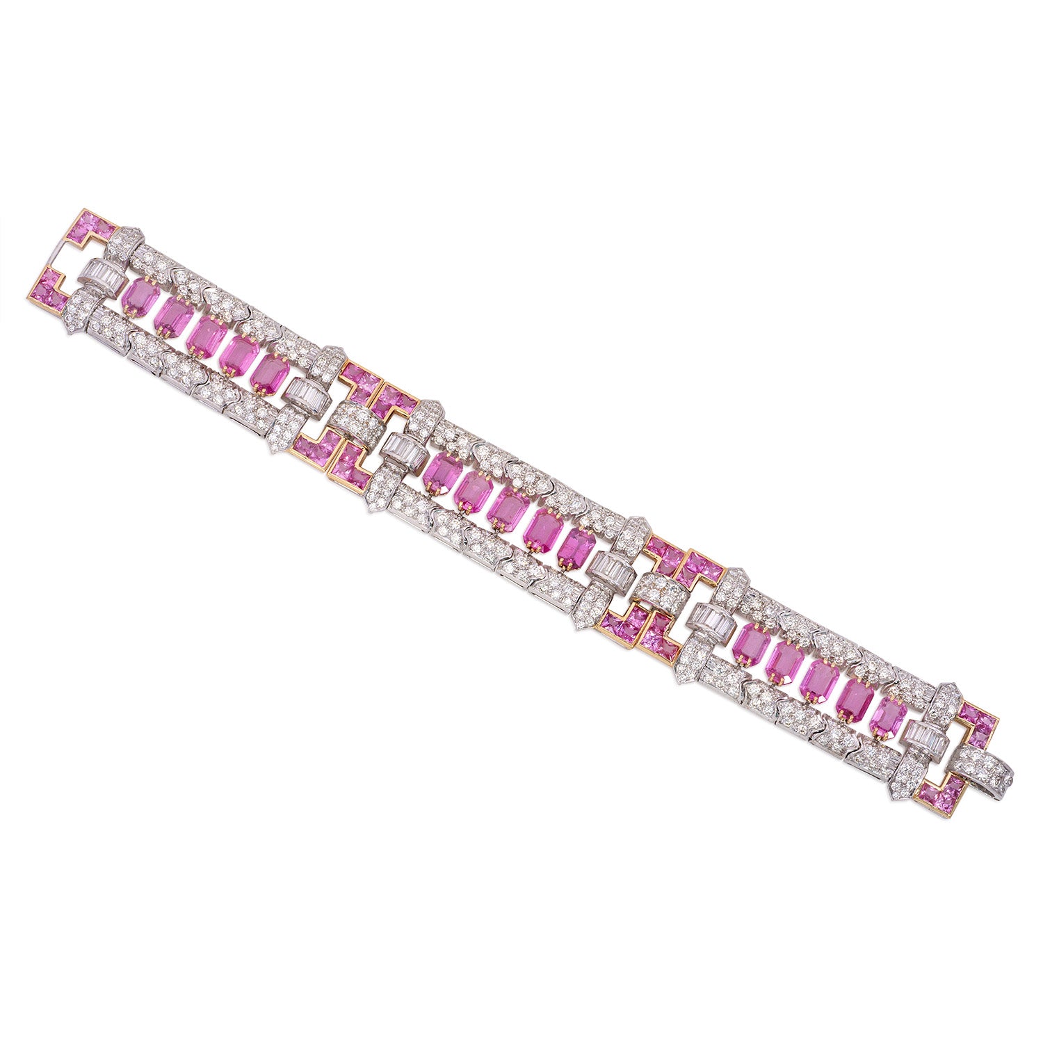 Diamond and Pink Sapphire Art Deco Style Bracelet