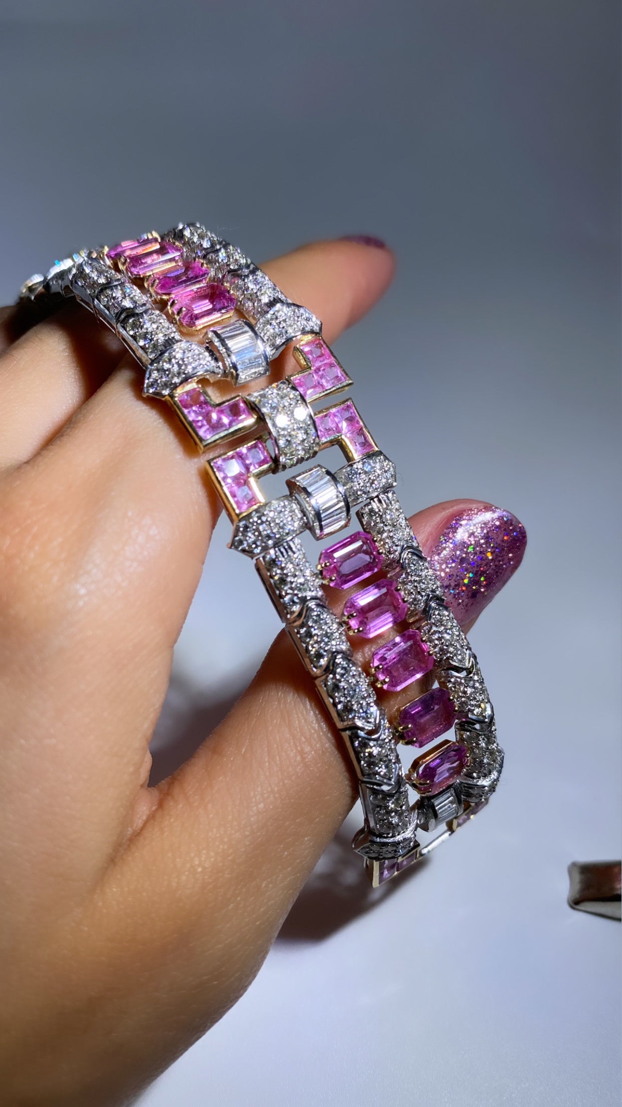 Diamond and Pink Sapphire Art Deco Style Bracelet