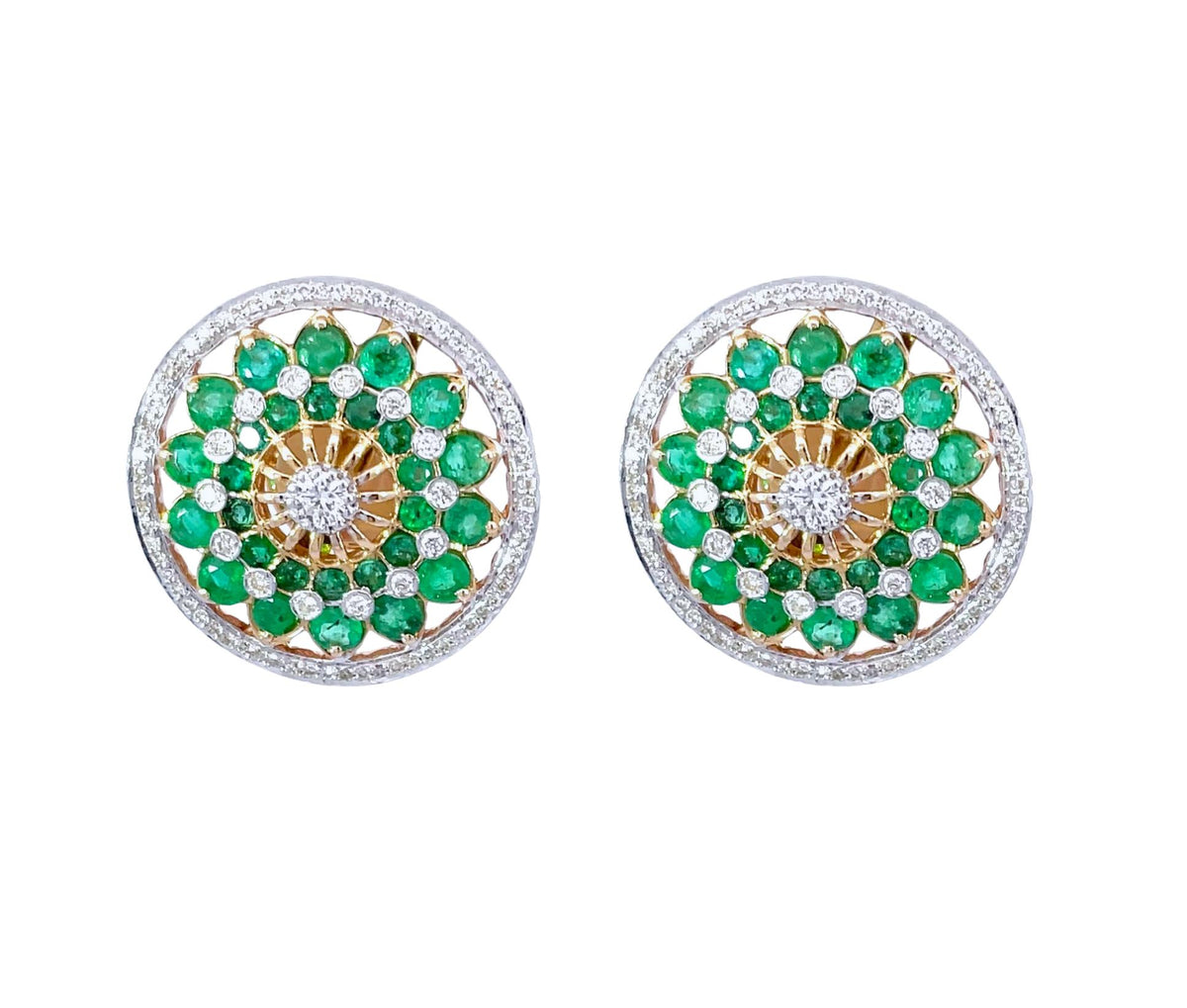 18k Yellow Gold Earrings with 2.4ct Emeralds &amp; 1.0ct Diamonds