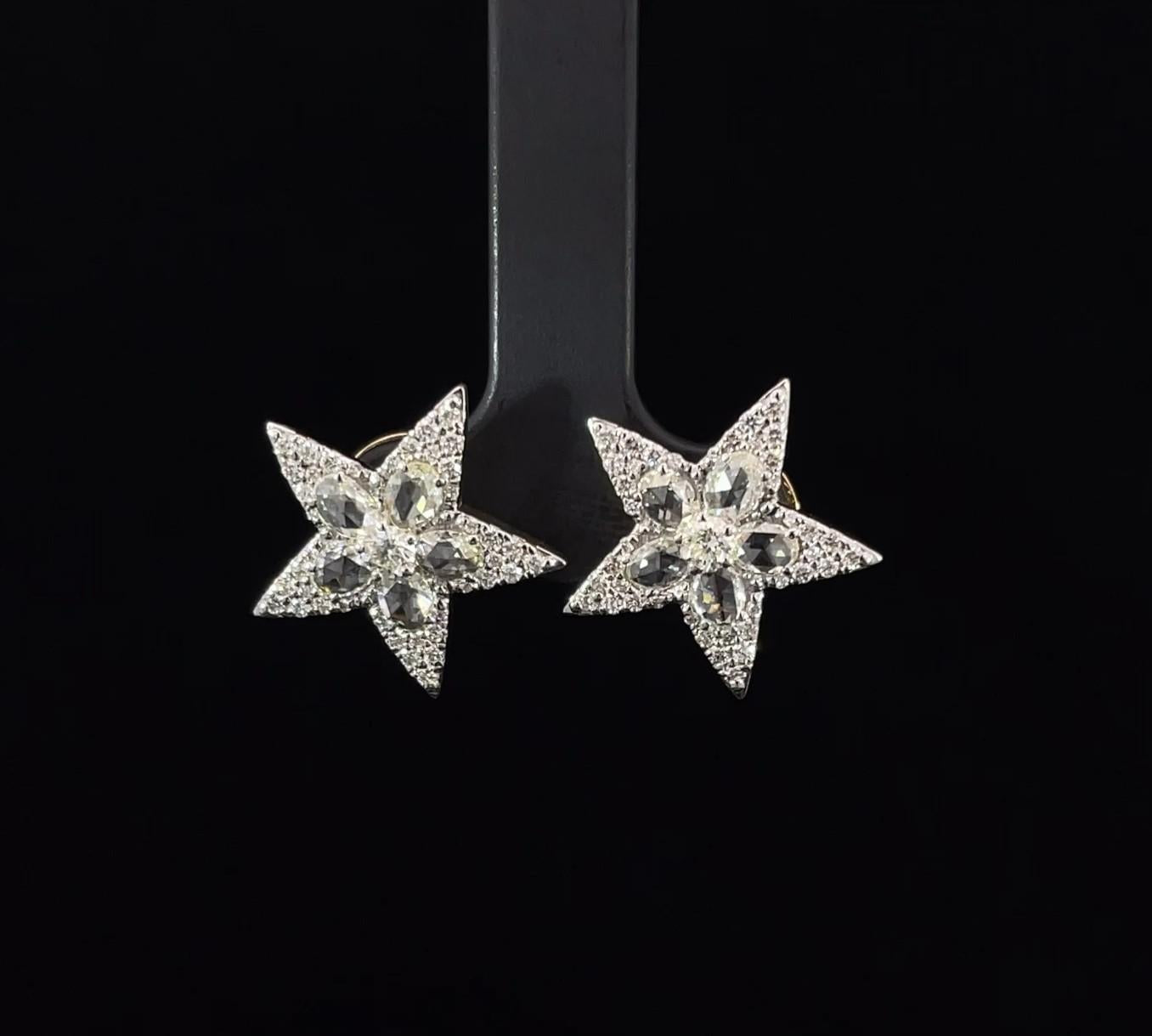 Rose Cut Star Diamond Stud Earring 18K Gold