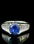 0.31 Carat Diamond & 2.49 Carat Blue Sapphire Ring in Platinum