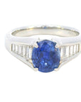 0.31 Carat Diamond & 2.49 Carat Blue Sapphire Ring in Platinum