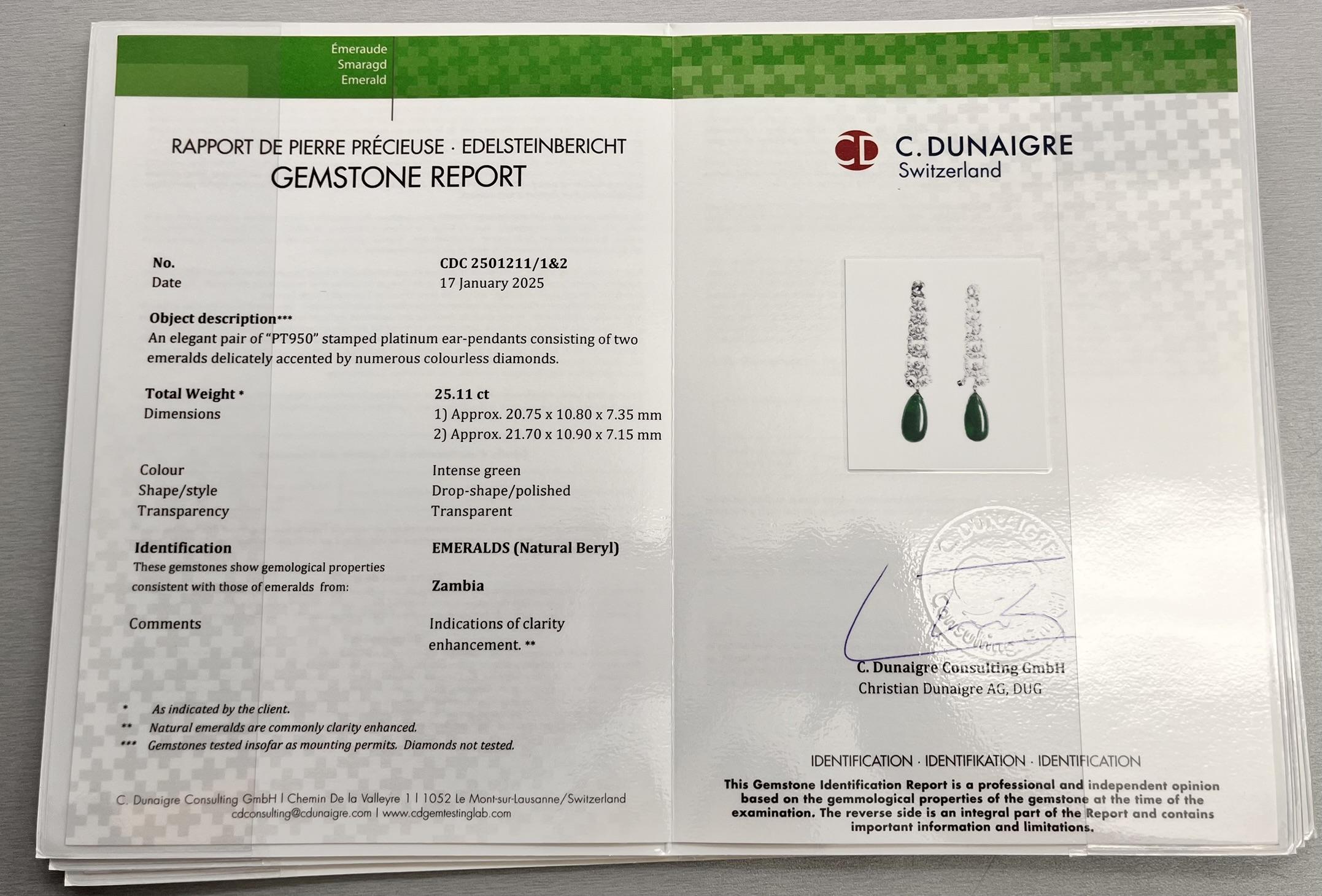26 Carat Natural Certified Zambian Emerald Earrings