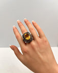 Antique 18k Gold Ring with 12.9ct Citrine and 1.4ct Diamonds