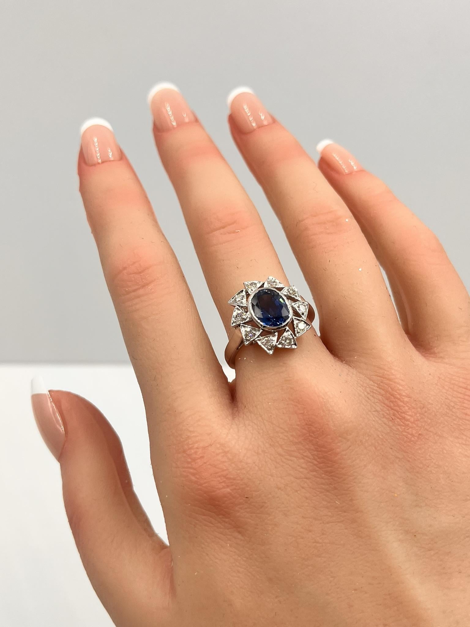 Blue Sapphire and Diamond Ring
