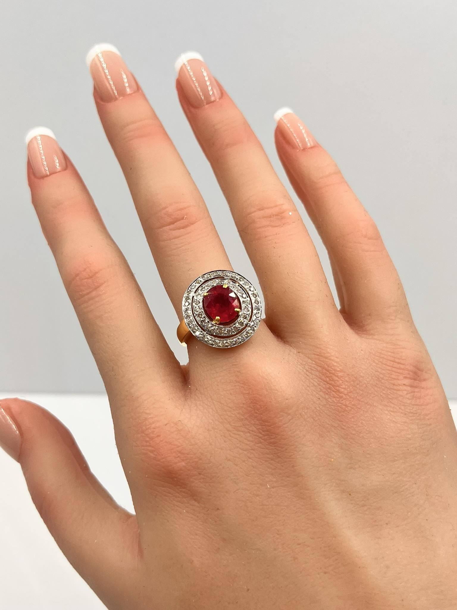 Ruby and Diamond Halo 18K Gold Ring