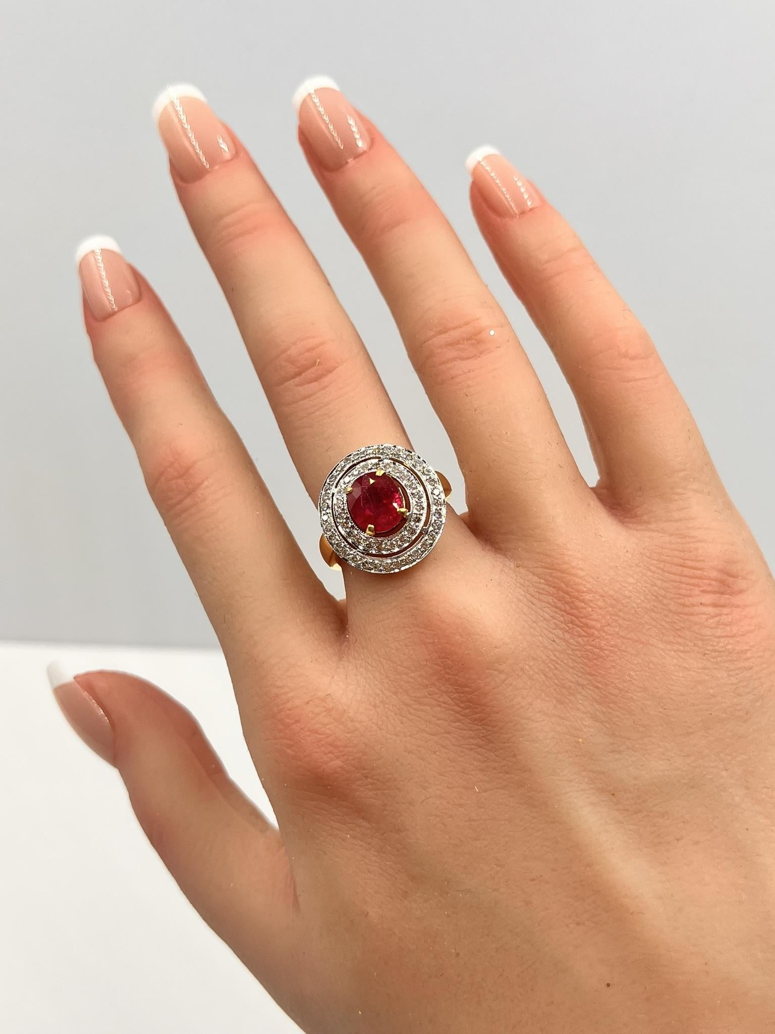 Ruby and Diamond Halo 18K Gold Ring