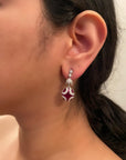 Diamond and Natural Ruby Art Deci Style Drop Earrings