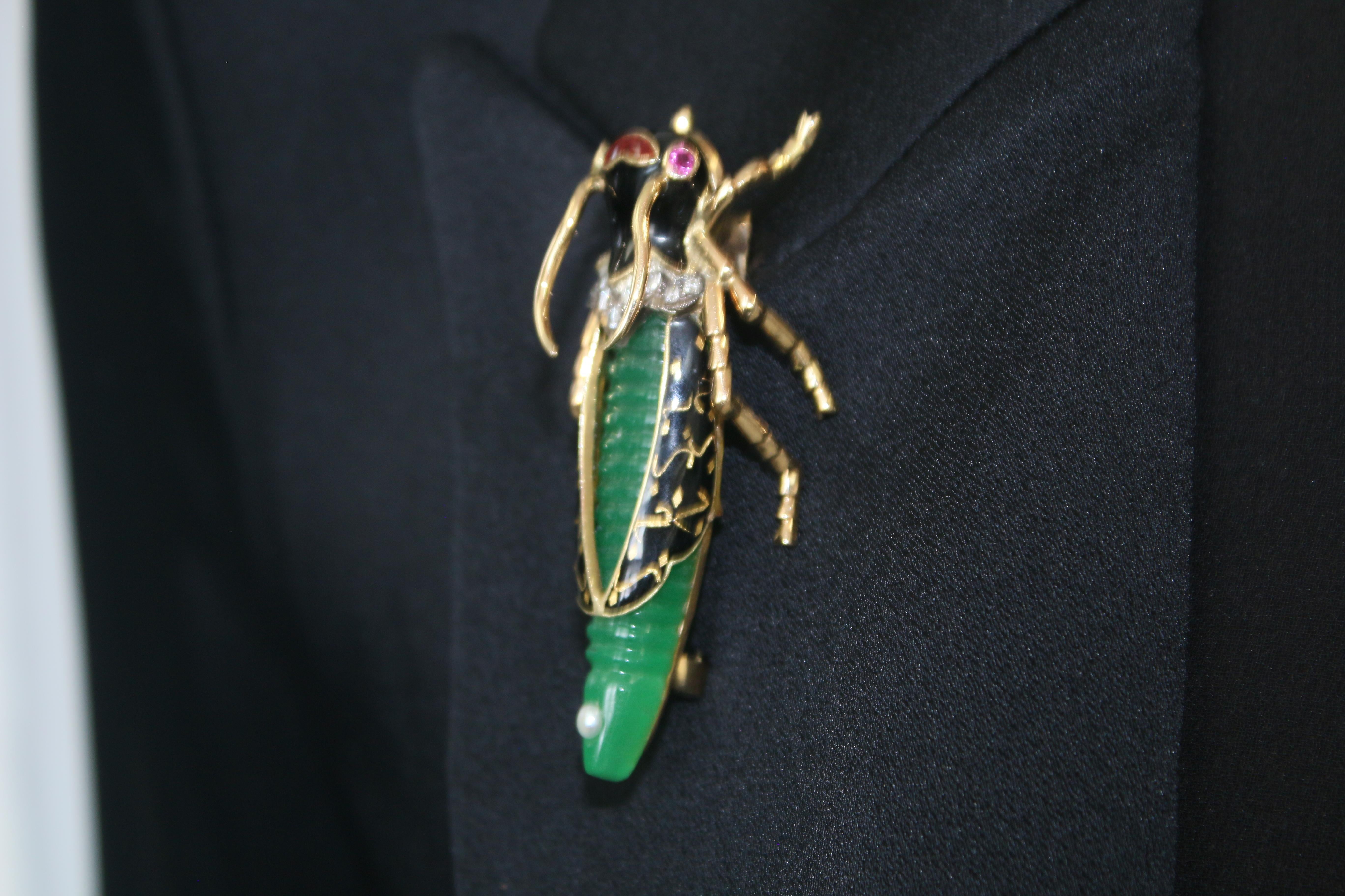 Green Insect/Bug Inspired Diamond and Emerald Pin