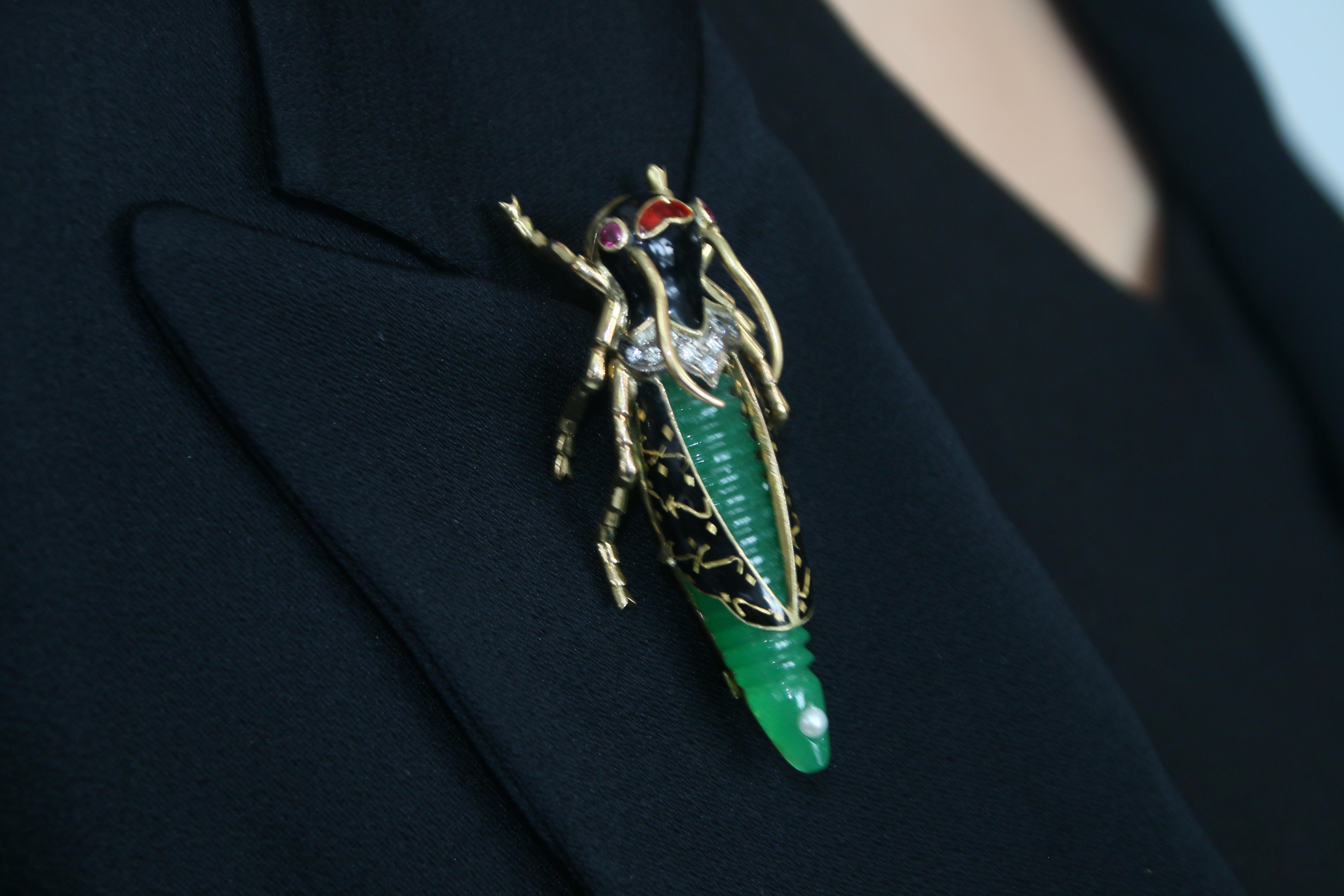 Green Insect/Bug Inspired Diamond and Emerald Pin