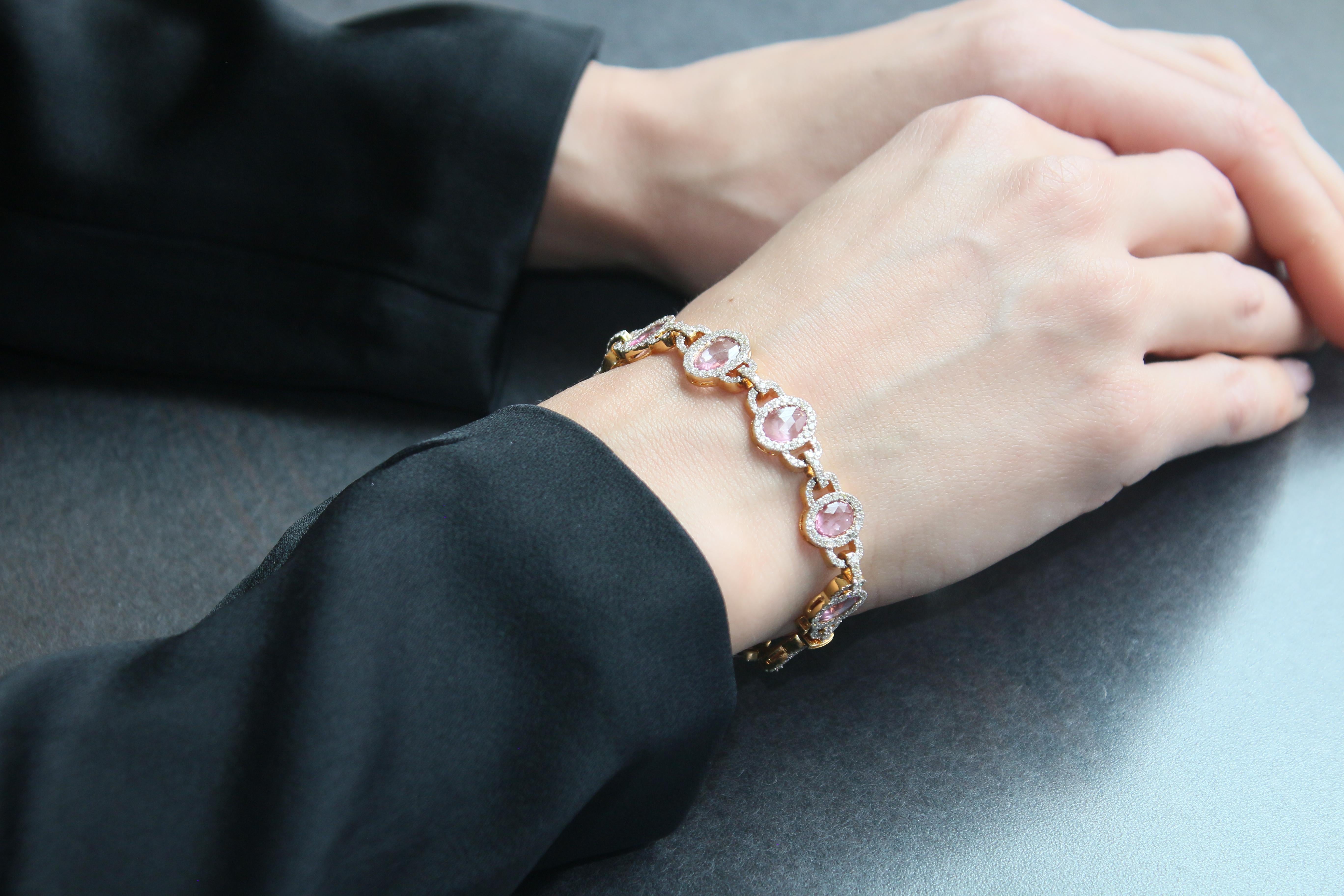 Natural Unheated Pink Sapphire and Diamond Bracelet