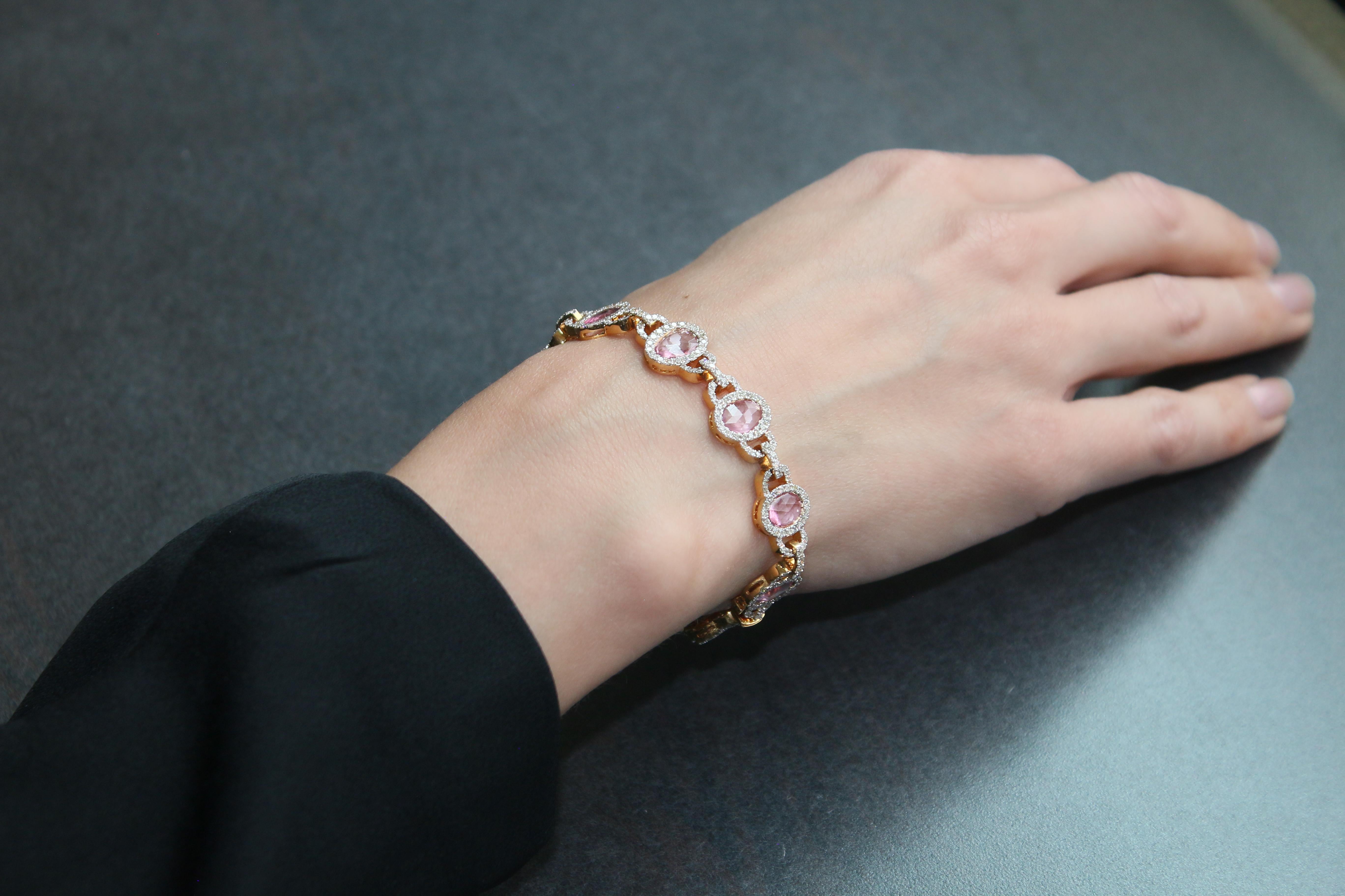 Natural Unheated Pink Sapphire and Diamond Bracelet