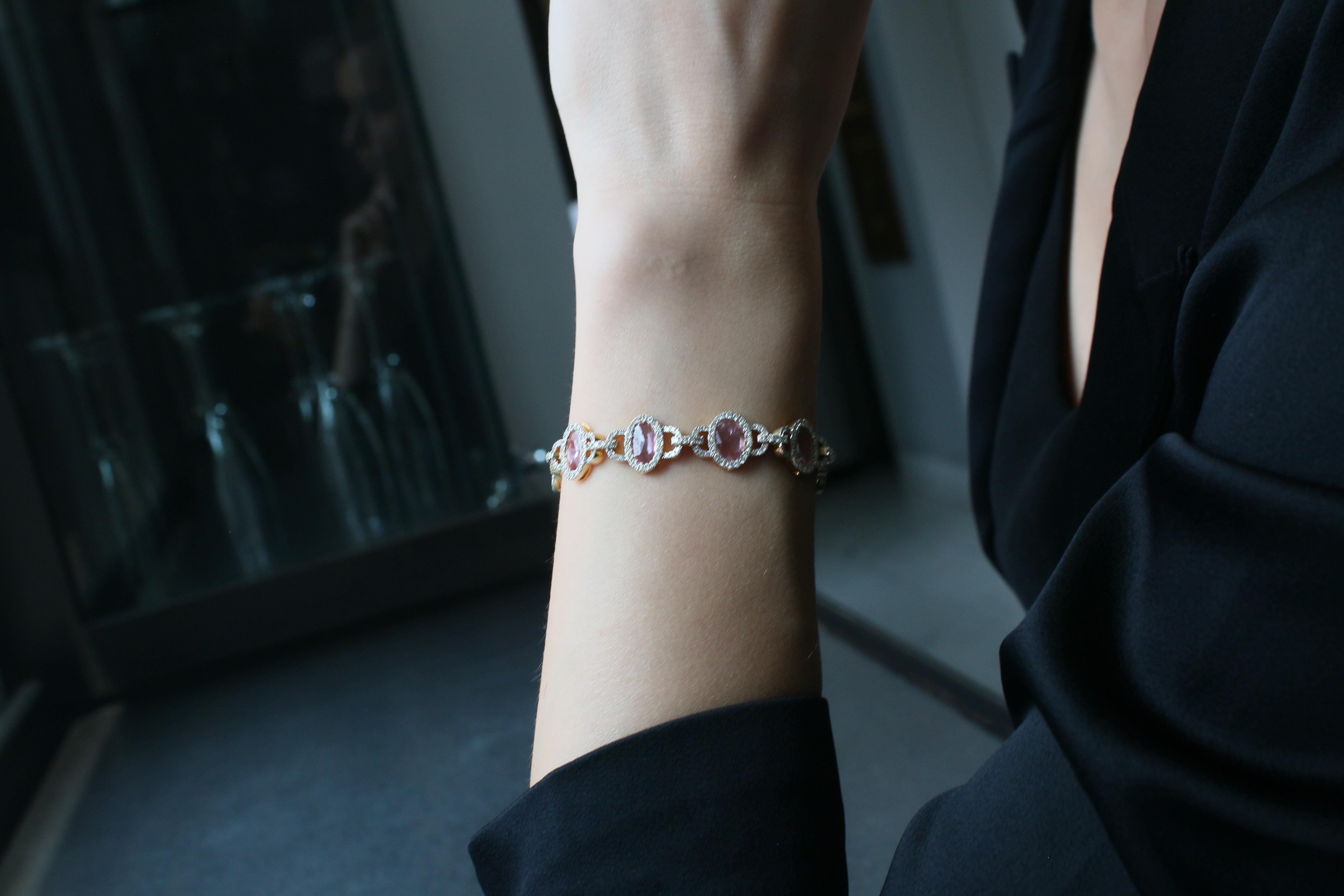 Natural Unheated Pink Sapphire and Diamond Bracelet