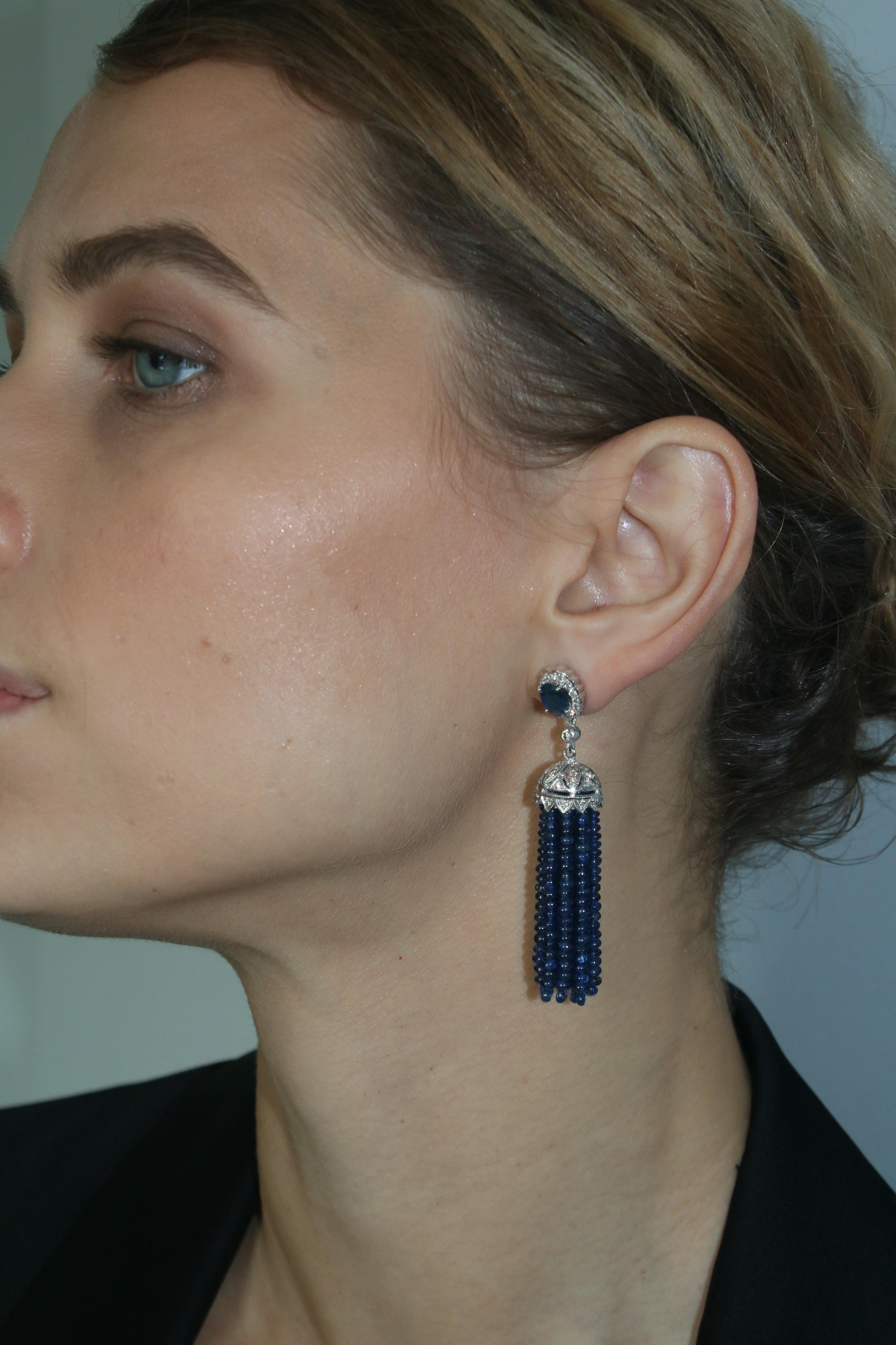 18k White Gold Earrings with 23ct Blue Sapphires &amp; Diamonds