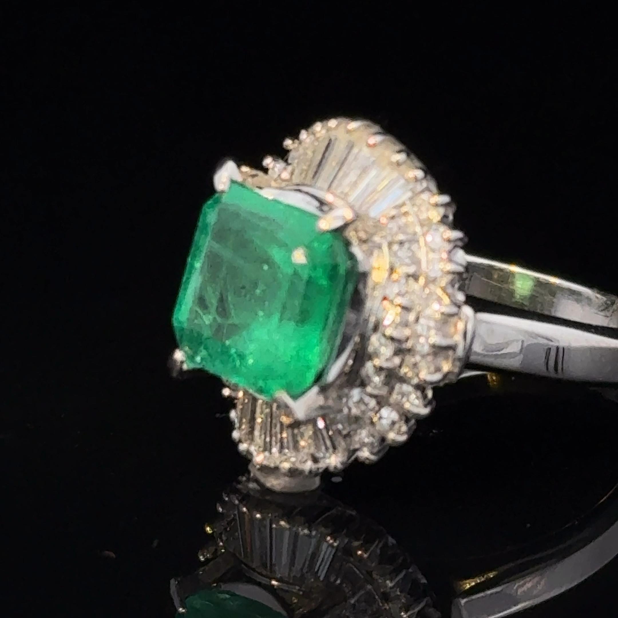 SGL Certified 3.32 Carat Emerald Diamond Platinum Ring, Size 6