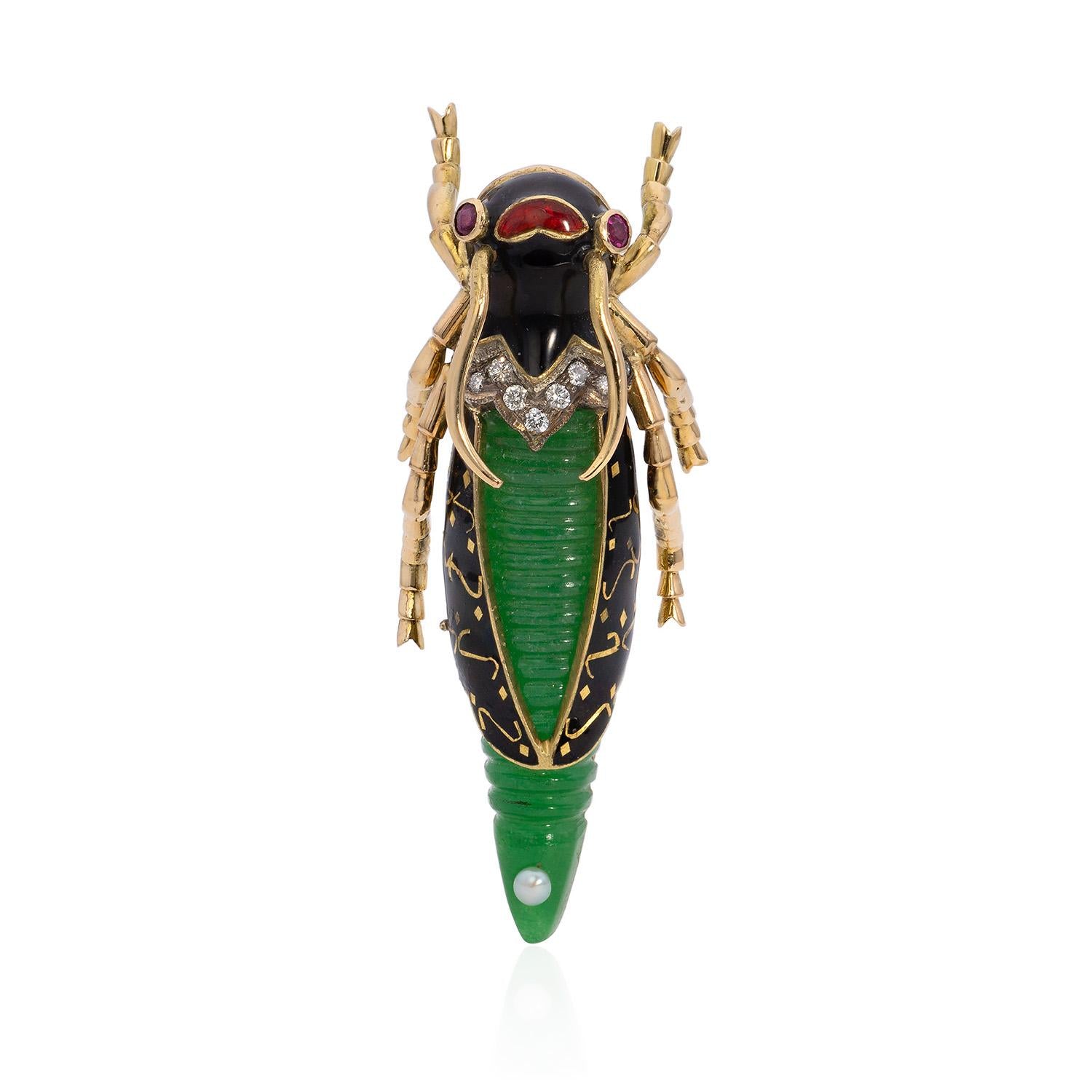 Green Insect/Bug Inspired Diamond and Emerald Pin