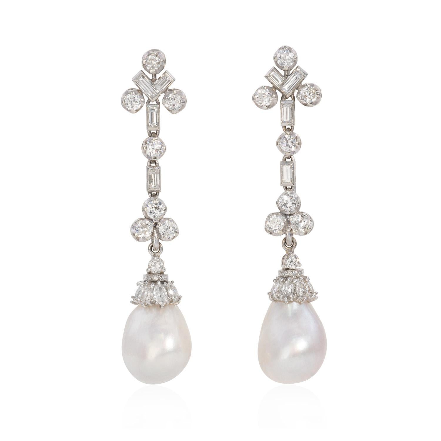 Rare Natural Pearl Art Deco and Diamond  Drop Earring