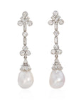 Rare Natural Pearl Art Deco and Diamond  Drop Earring