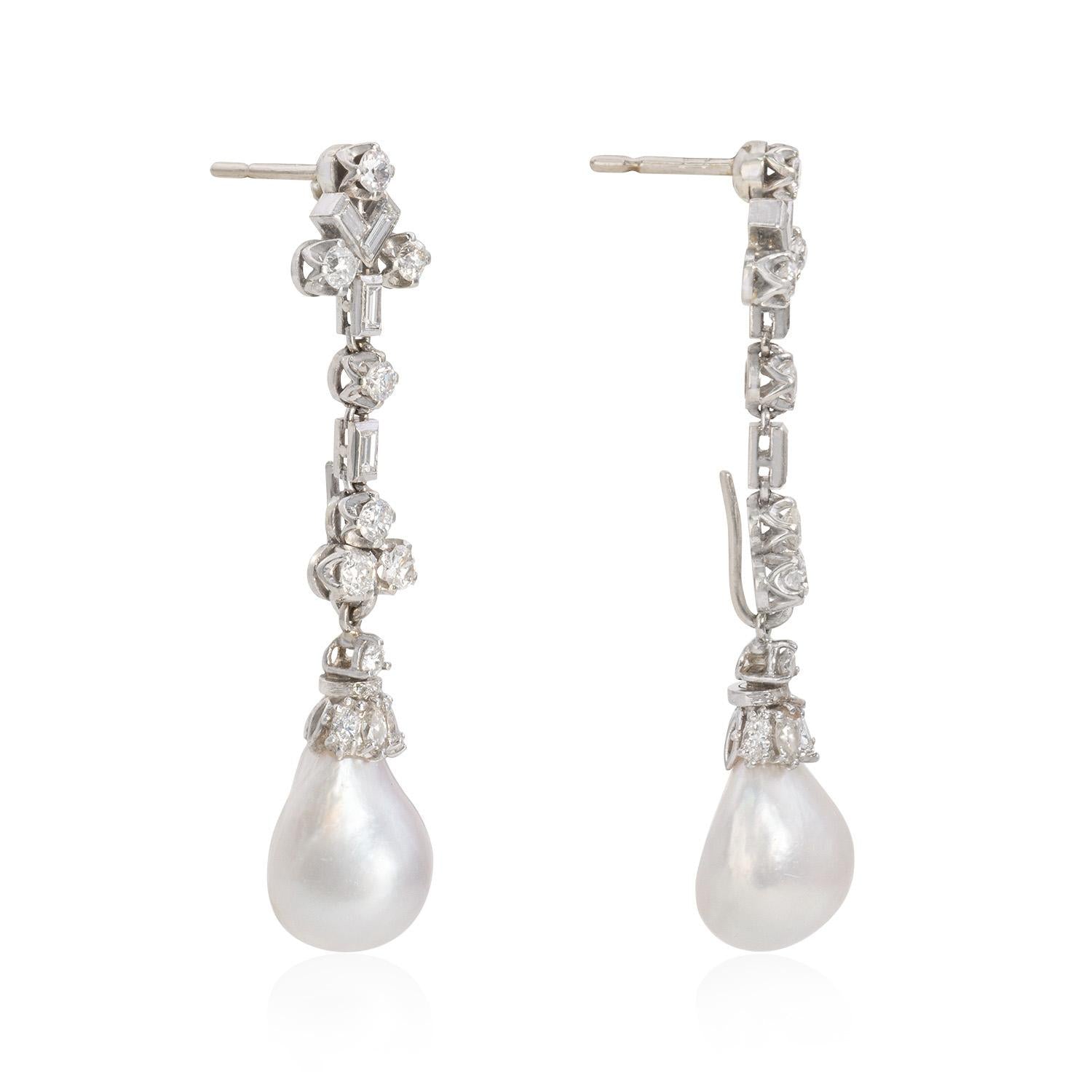 Rare Natural Pearl Art Deco and Diamond  Drop Earring