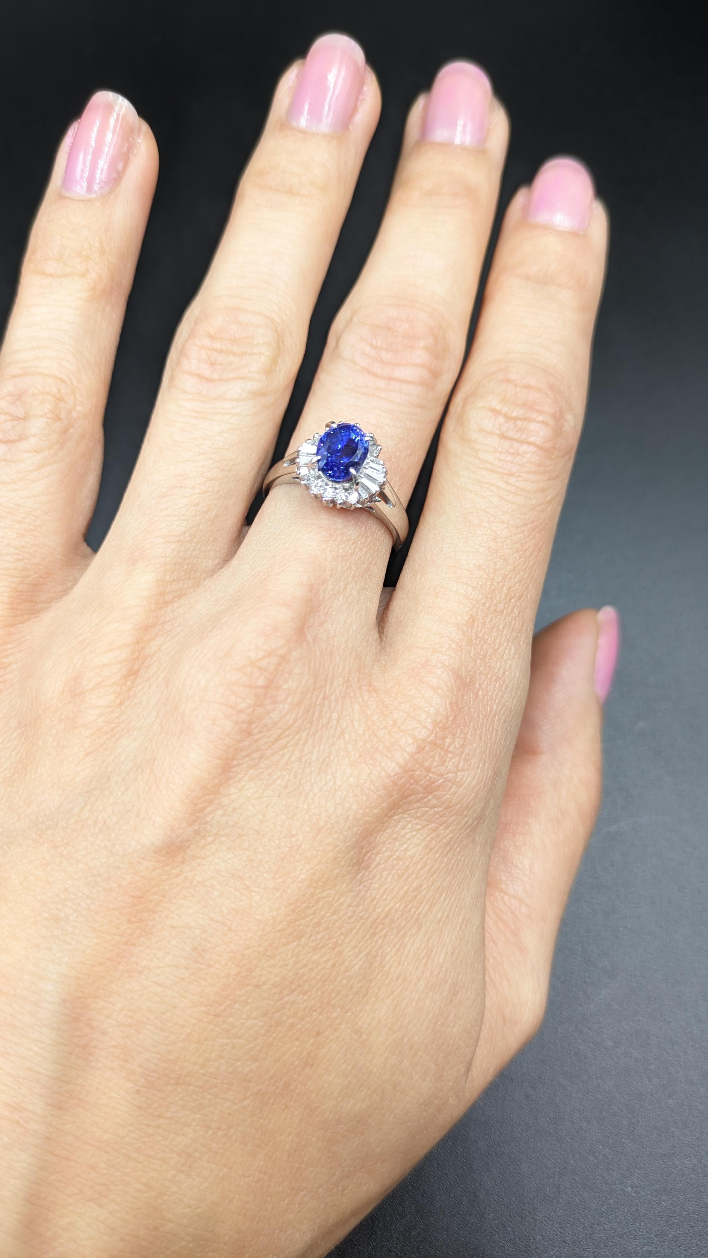 1.88-Carat Oval Blue Sapphire Ring in Platinum Size 6