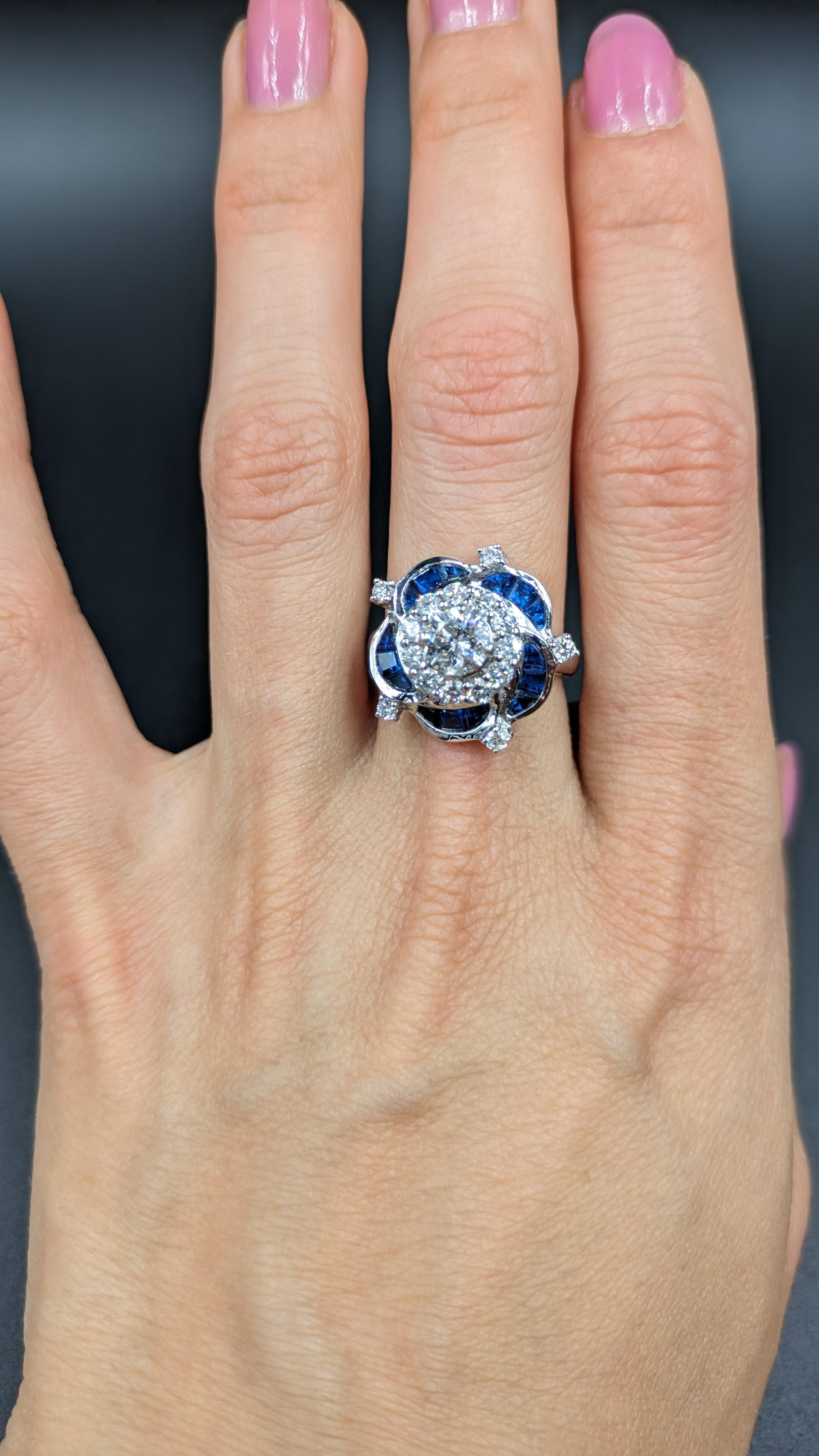 1.56 Carat Diamond Sapphire Cluster Ring 18K Gold