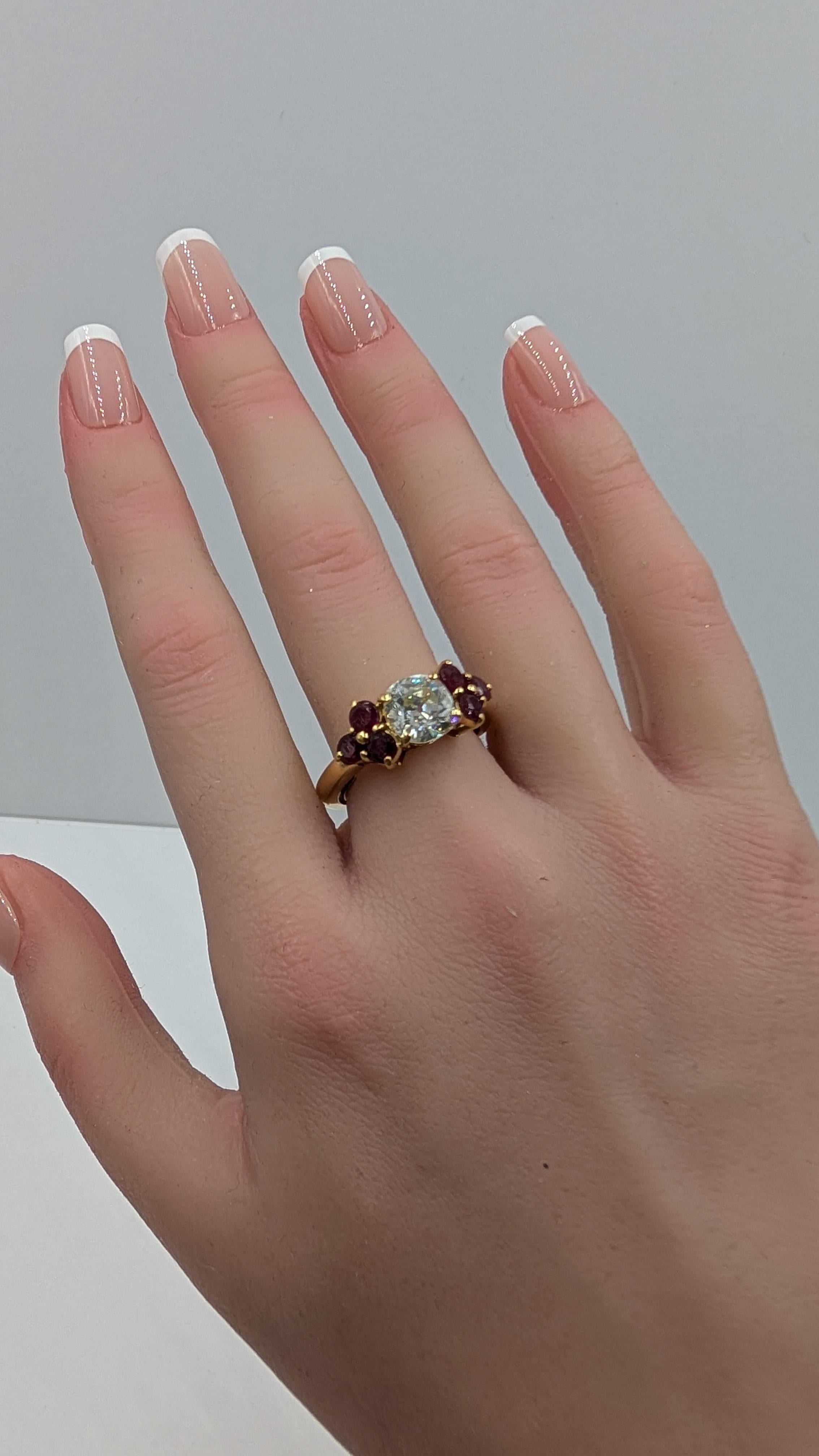 1.70 Carat Old Euro Diamond and Ruby 18K Gold Ring 7.60 Gram