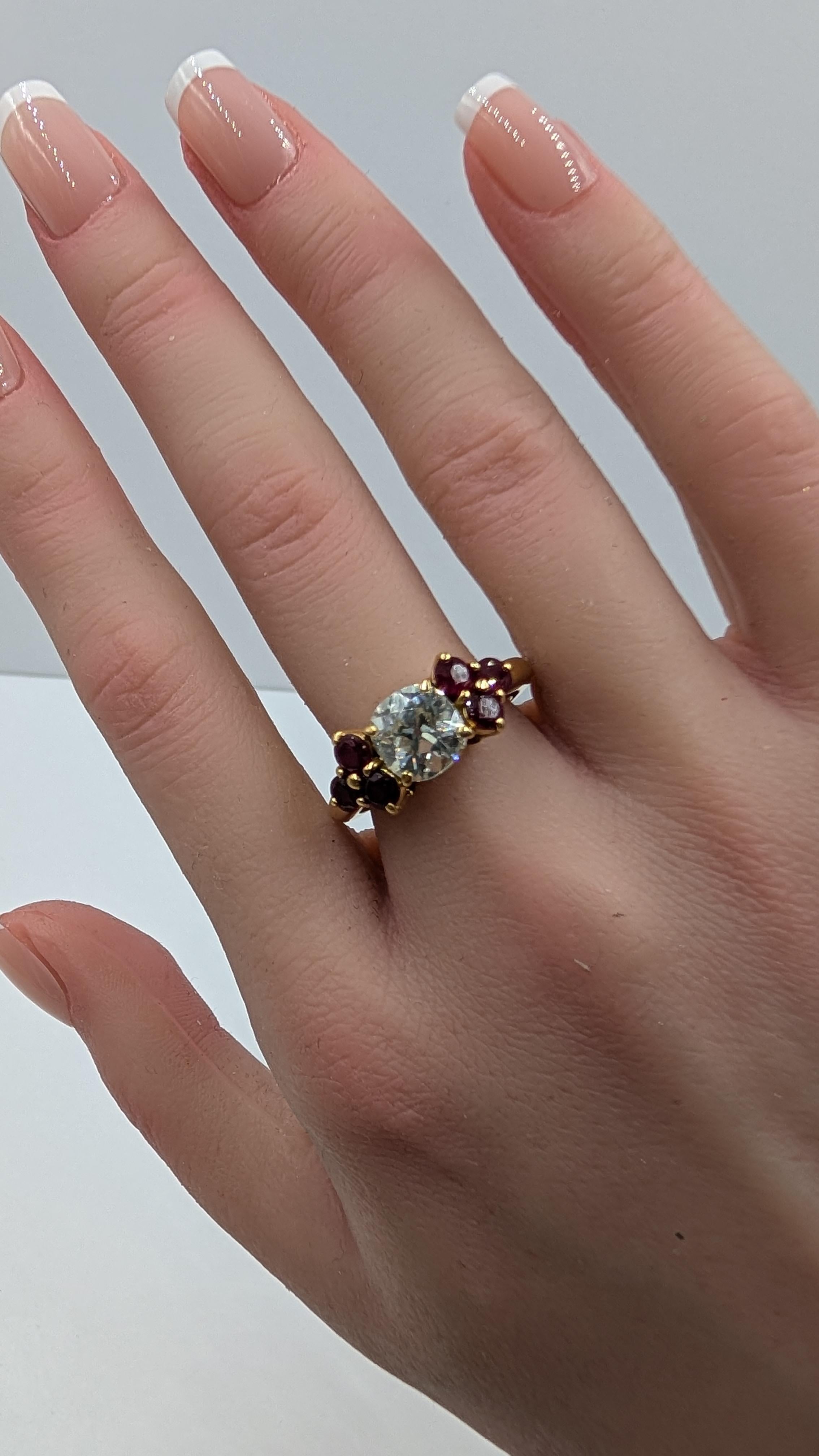 1.70 Carat Old Euro Diamond and Ruby 18K Gold Ring 7.60 Gram