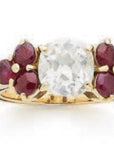 1.70 Carat Old Euro Diamond and Ruby 18K Gold Ring 7.60 Gram