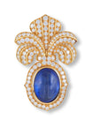 Vintage 32ct Sapphire Brooch with Diamonds in 18k Gold