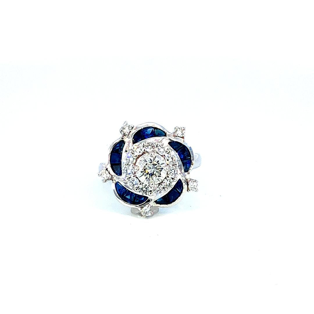 1.56 Carat Diamond Sapphire Cluster Ring 18K Gold