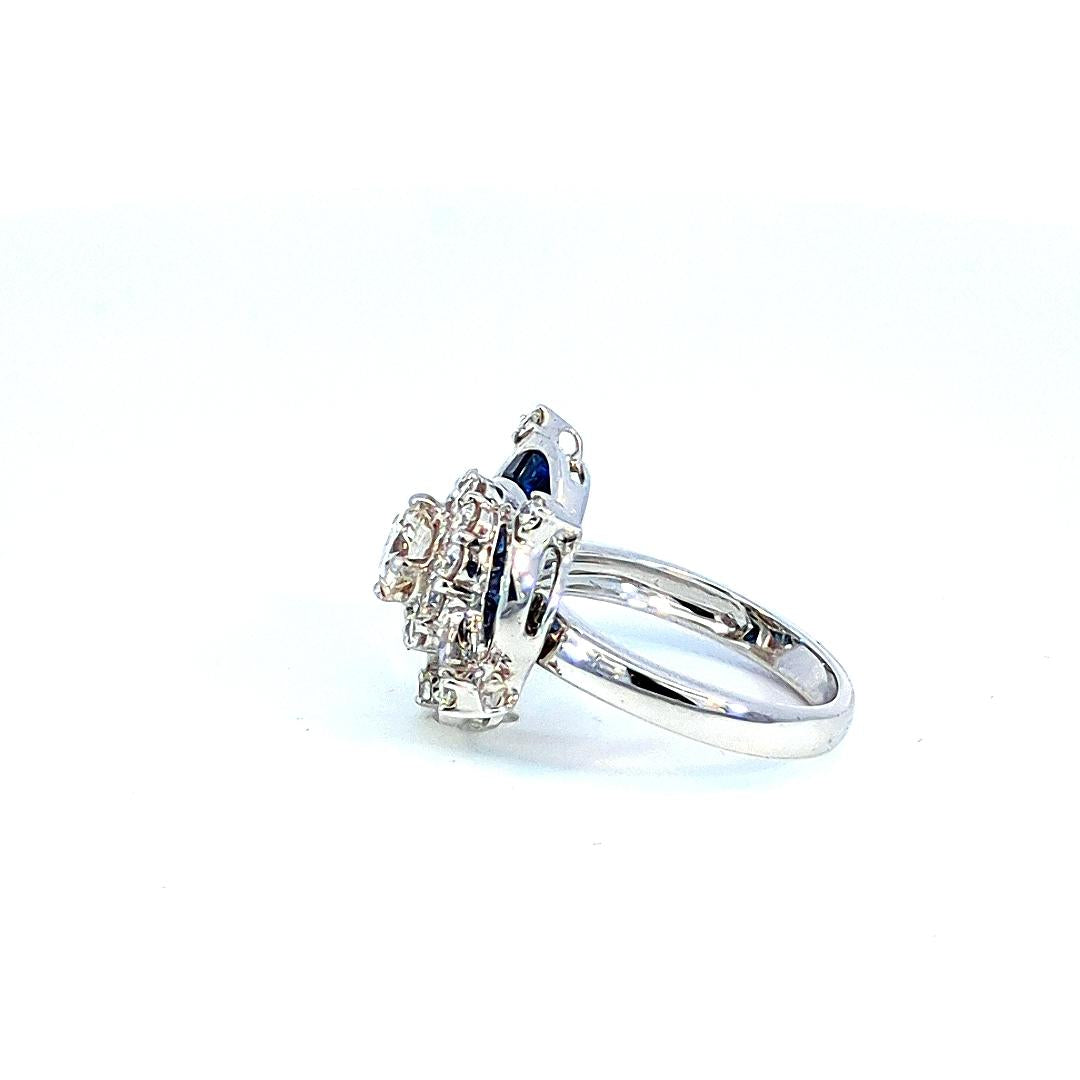 1.56 Carat Diamond Sapphire Cluster Ring 18K Gold