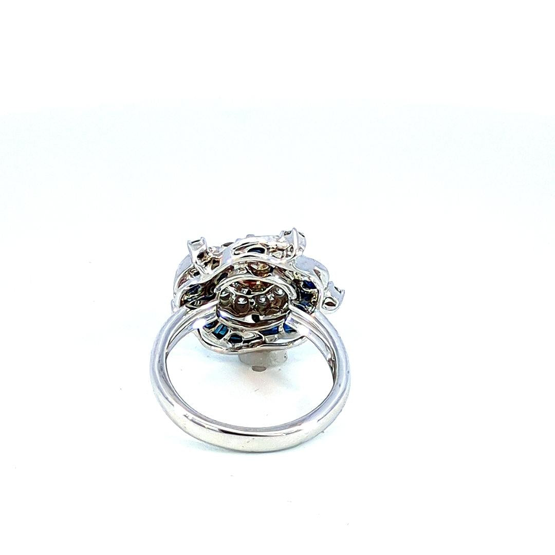 1.56 Carat Diamond Sapphire Cluster Ring 18K Gold