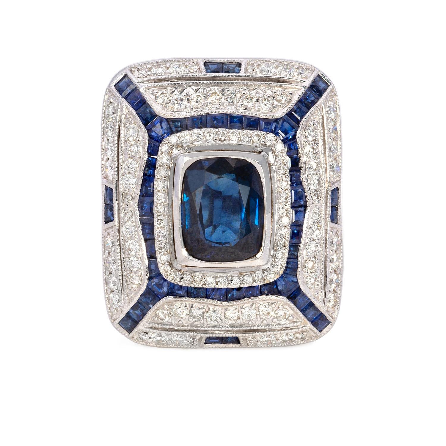 5.6 carat Deco Style Diamond Sapphire Ring