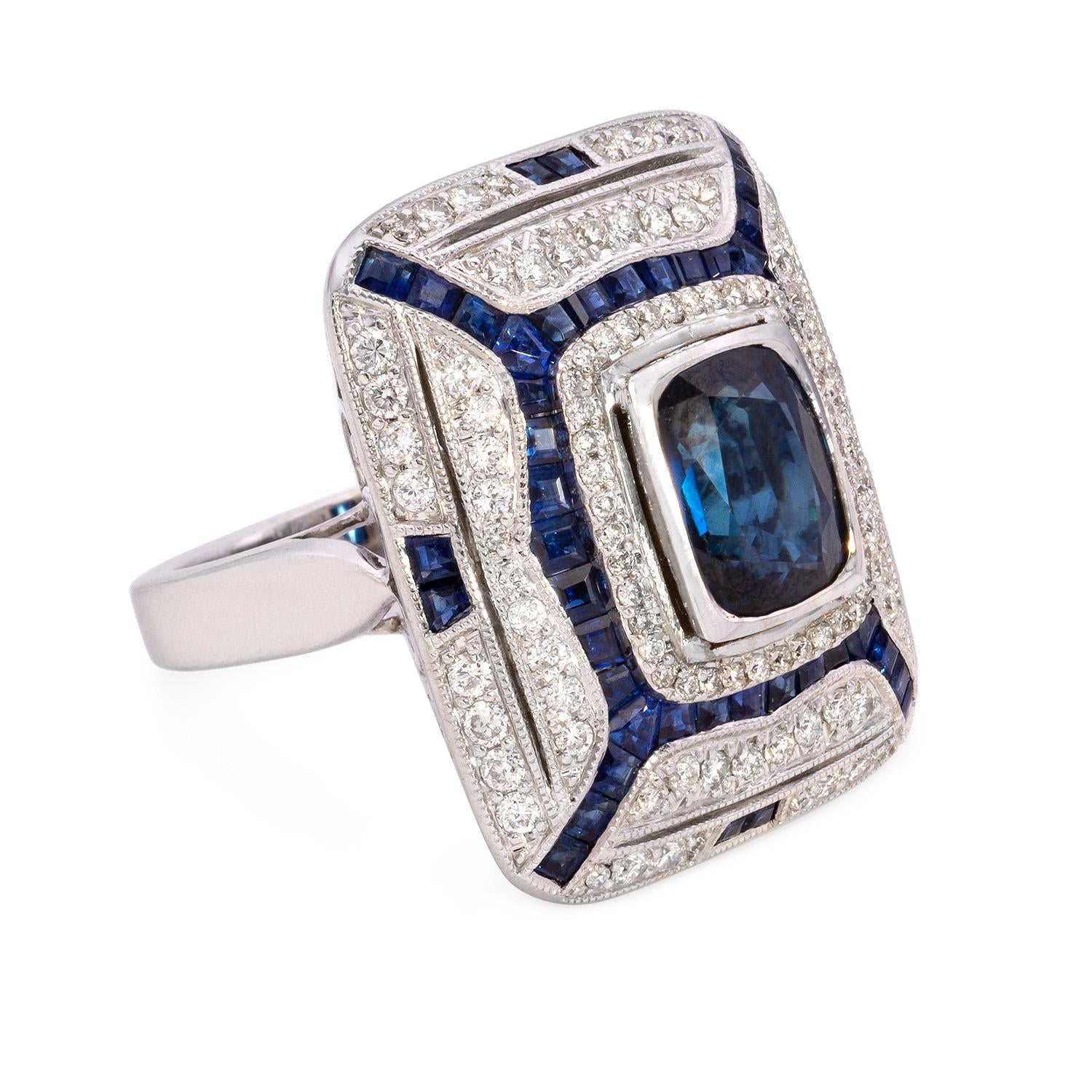 5.6 carat Deco Style Diamond Sapphire Ring