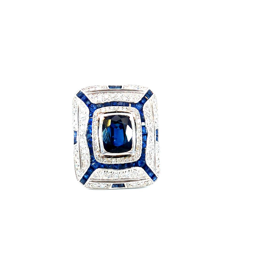 5.6 carat Deco Style Diamond Sapphire Ring