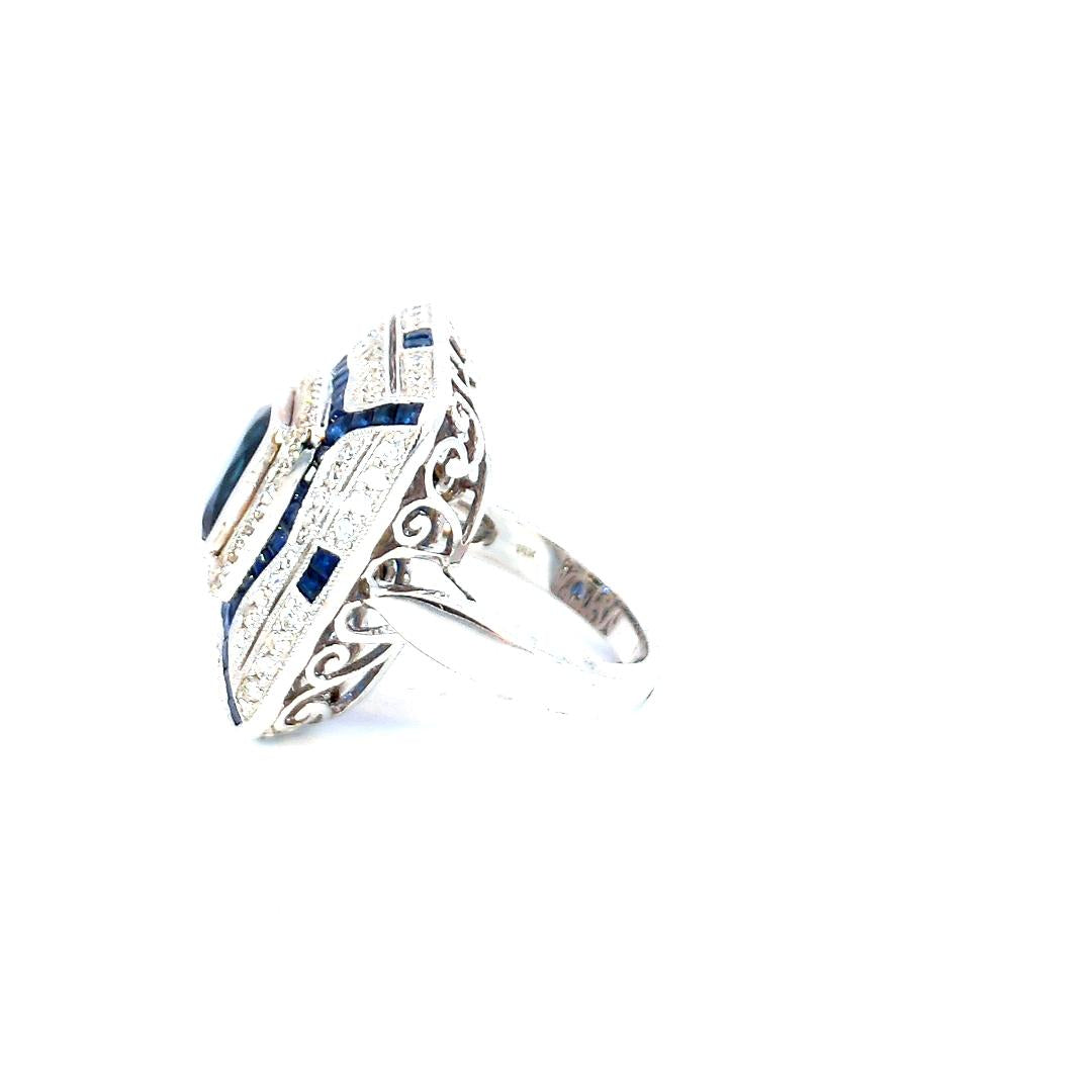 5.6 carat Deco Style Diamond Sapphire Ring