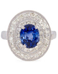 3.20 Carat Blue Sapphire Diamond Cluster Ring in 18K Gold